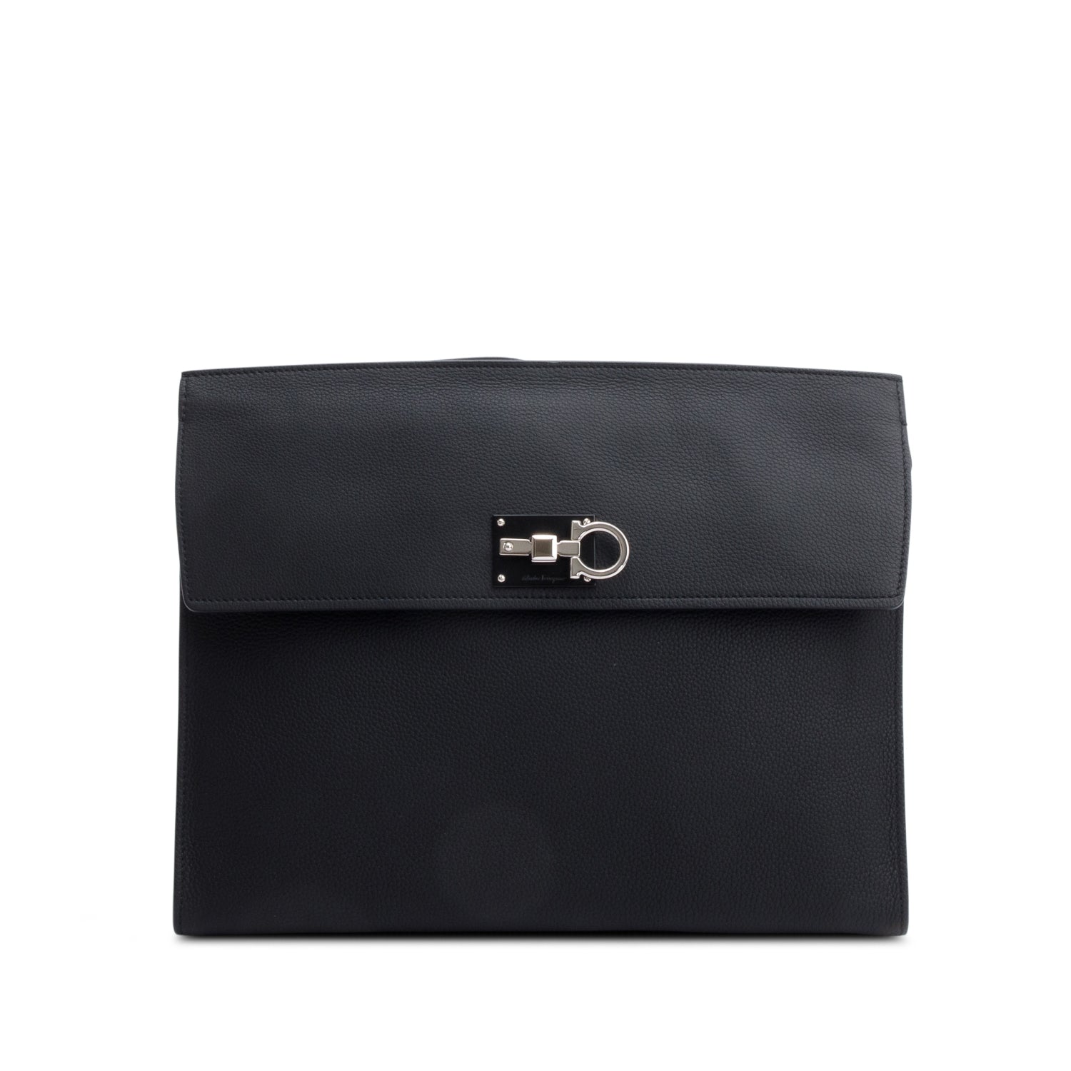 Ferragamo Black Leather Gancini The Studio Large Wristlet Pouch