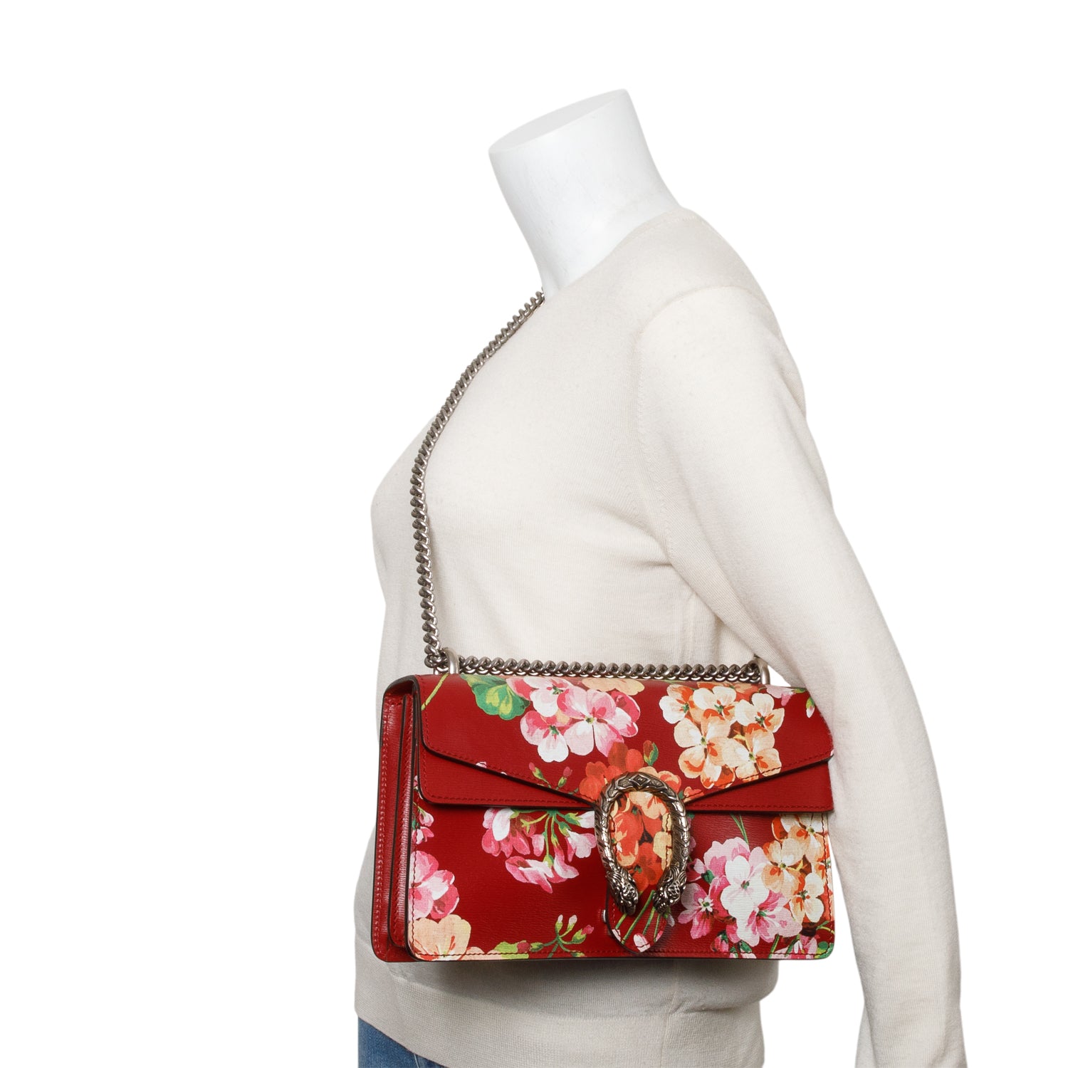 Gucci Red Floral Print Calfskin Leather Small Dionysus Shoulder Bag