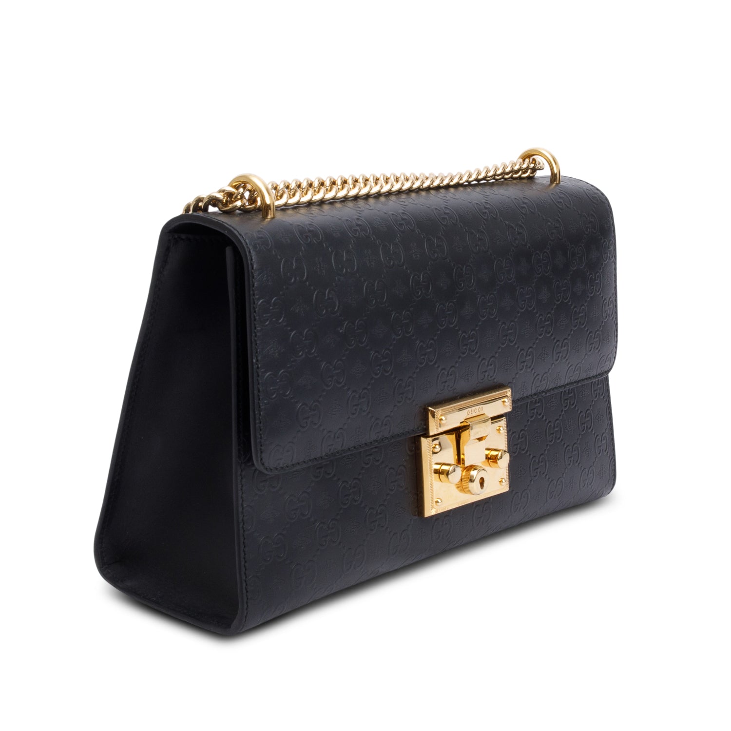 Gucci Black Embossed GG Bees Leather Medium Padlock Bag