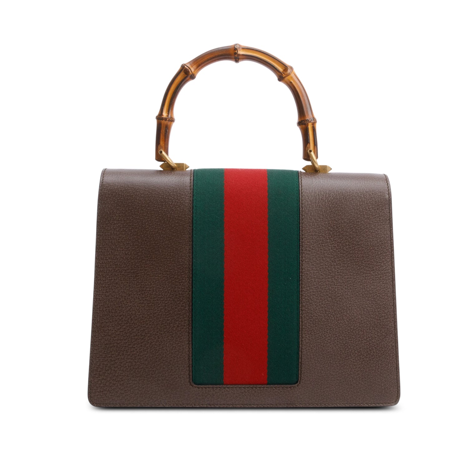 Gucci Brown Leather Mother of Pearl Felena Bamboo Medium Top Handle Bag w/ Strap & Box