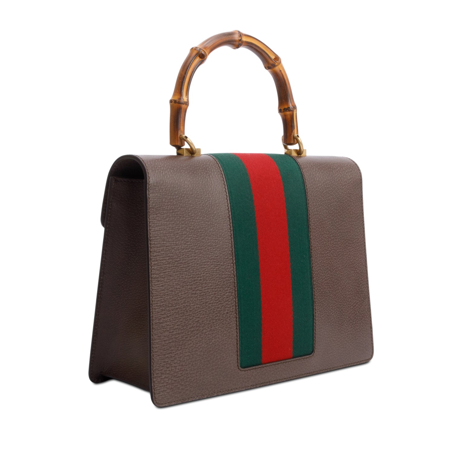 Gucci Brown Leather Mother of Pearl Felena Bamboo Medium Top Handle Bag w/ Strap & Box