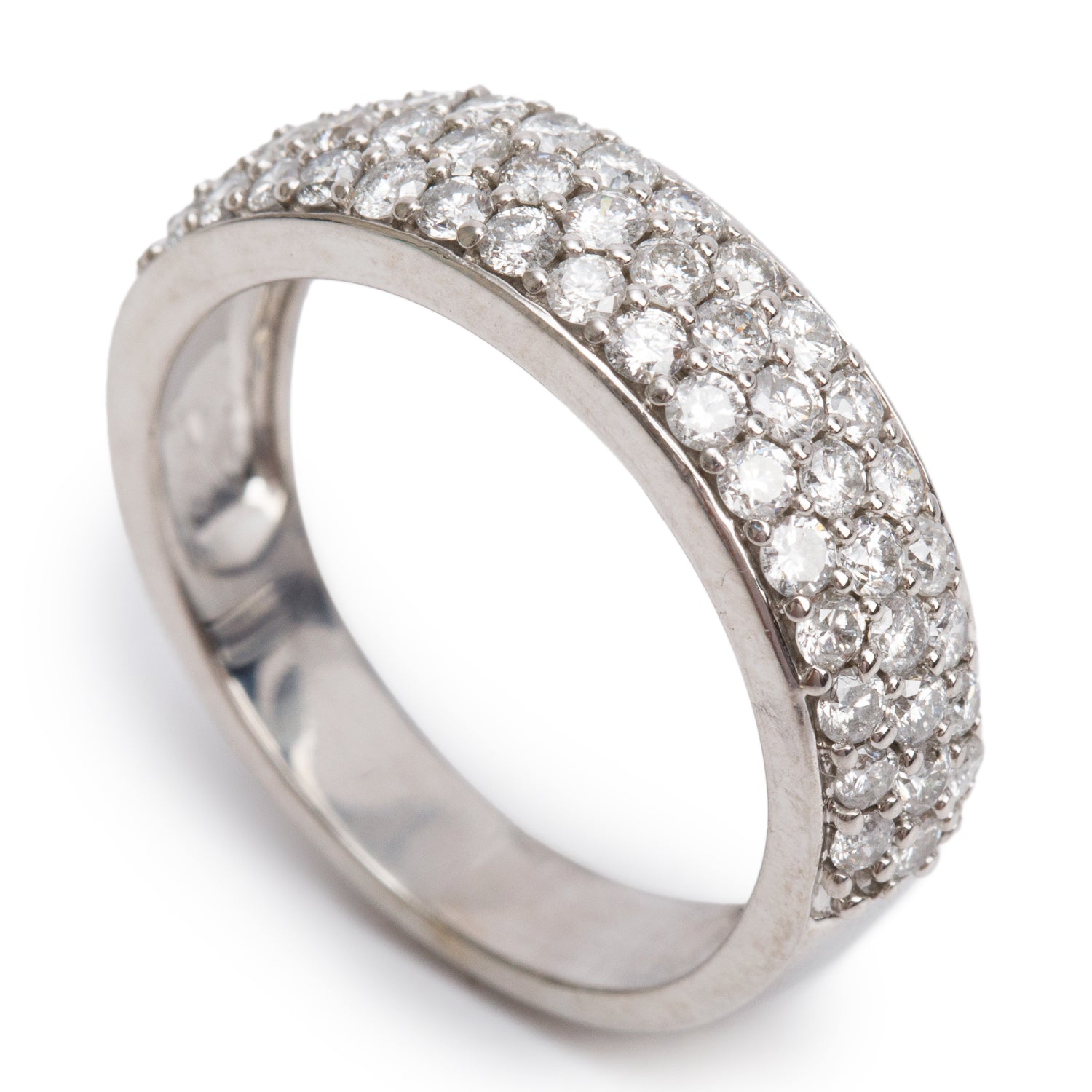 14k White Gold Pave Diamond Band Ring, Size 7