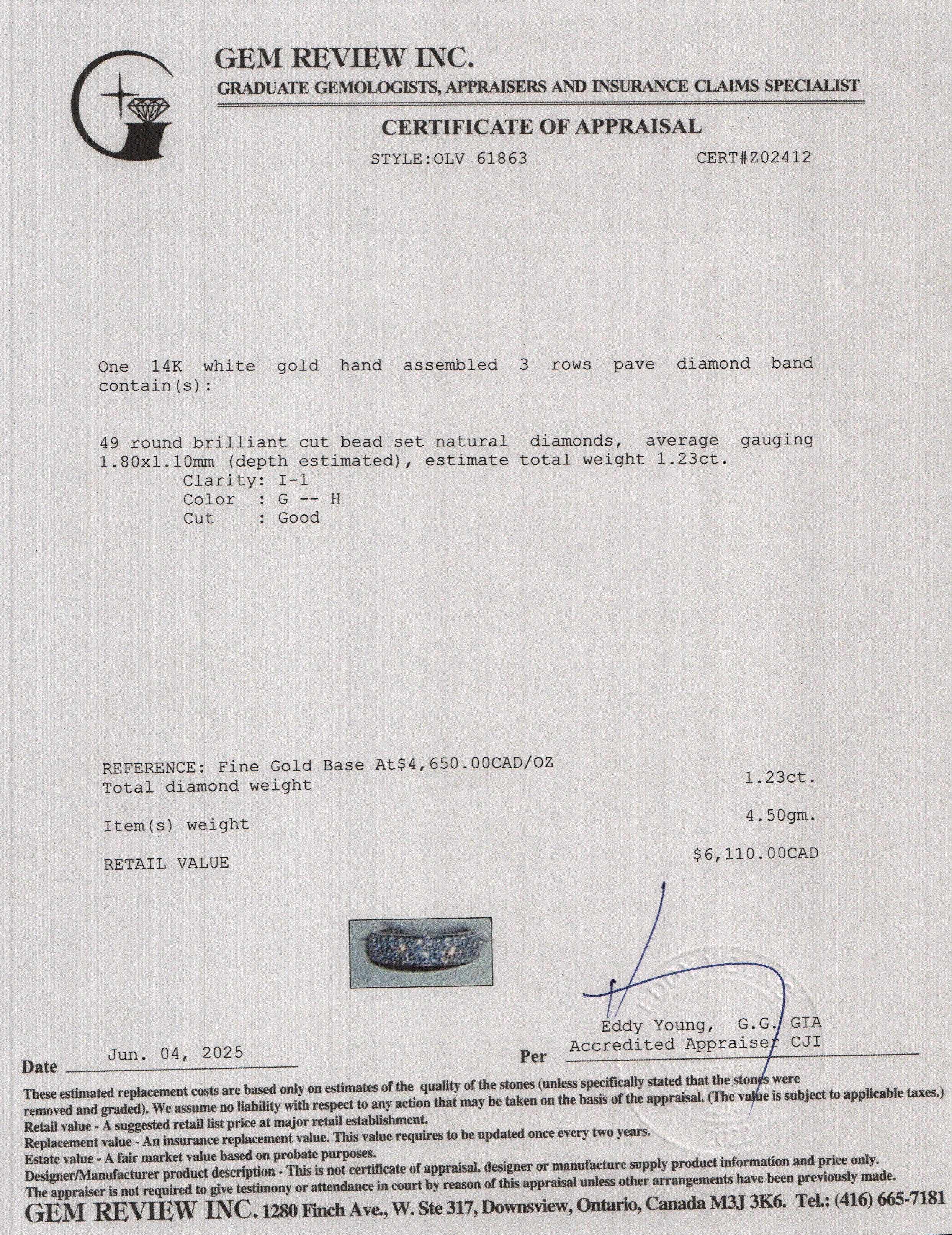 14k White Gold Pave Diamond Band Ring, Size 7