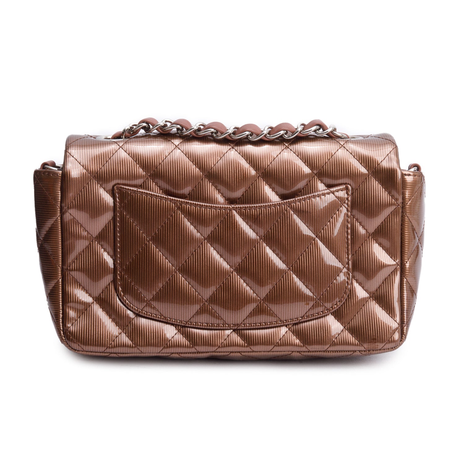 Chanel Brown Quilted Patent Leather Classic Mini Rectangular Flap Bag