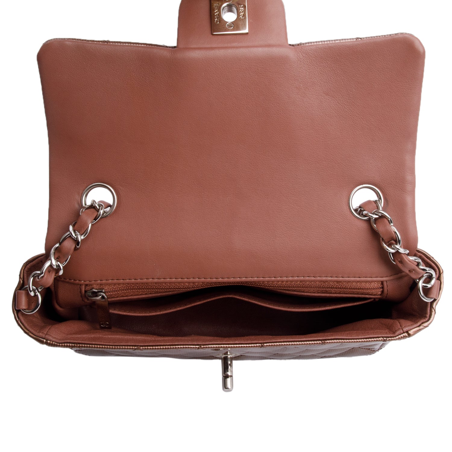 Chanel Brown Quilted Patent Leather Classic Mini Rectangular Flap Bag