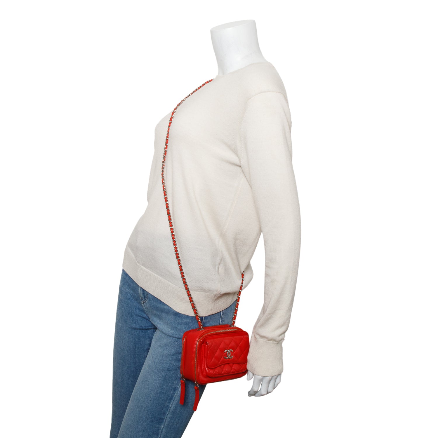 Chanel Red Quilted Lambskin Leather Pocket Box Camera Bag