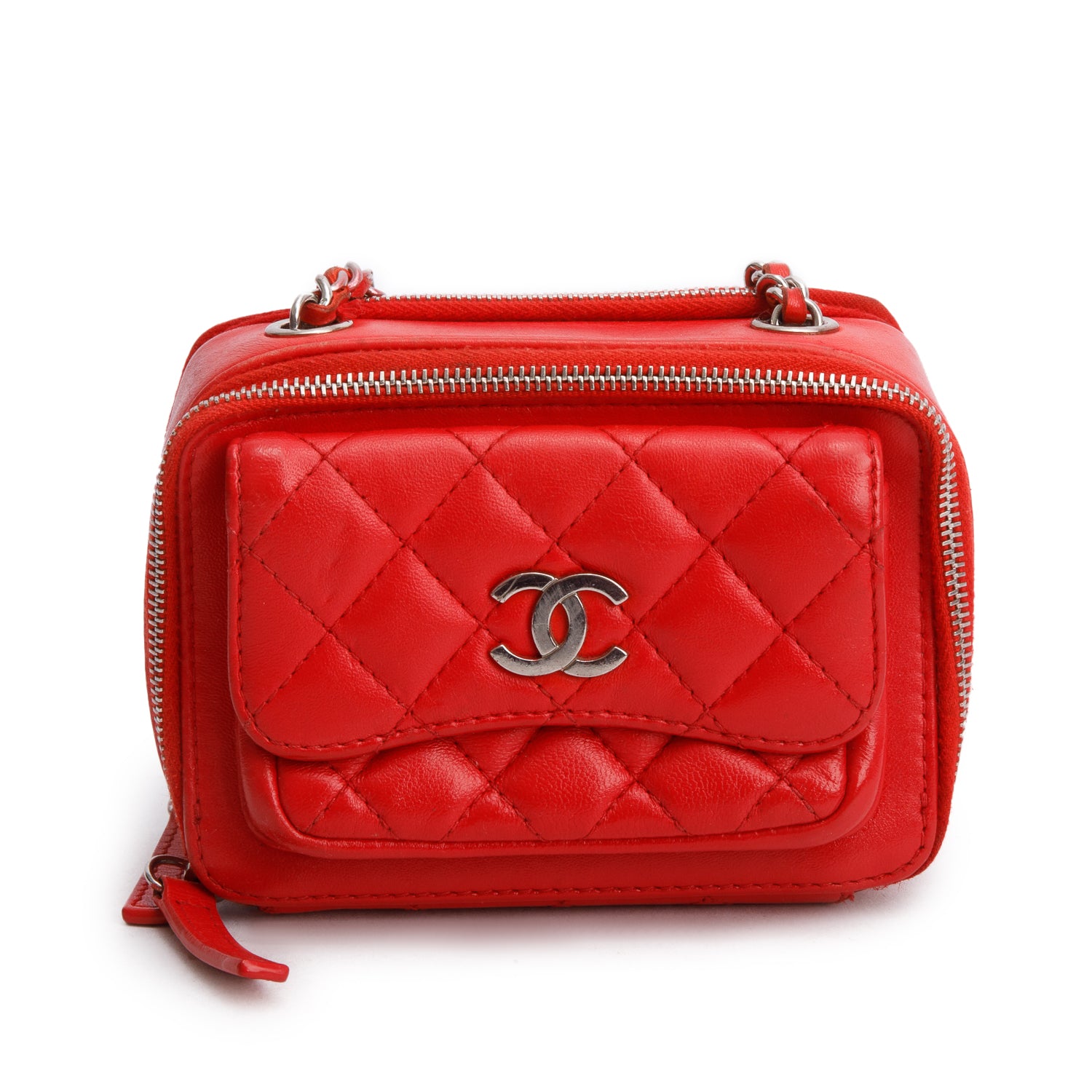 Chanel Red Quilted Lambskin Leather Pocket Box Camera Bag