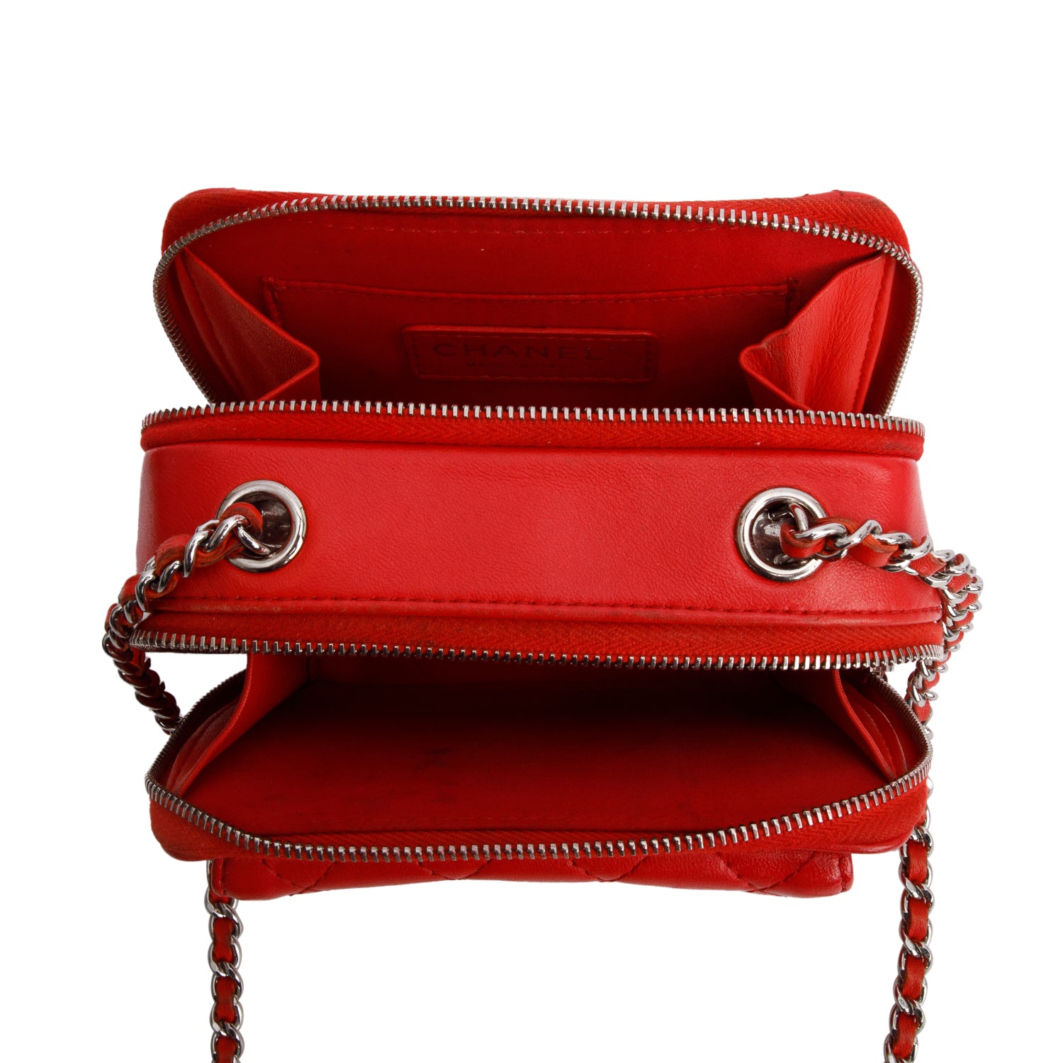 Chanel Red Quilted Lambskin Leather Pocket Box Camera Bag