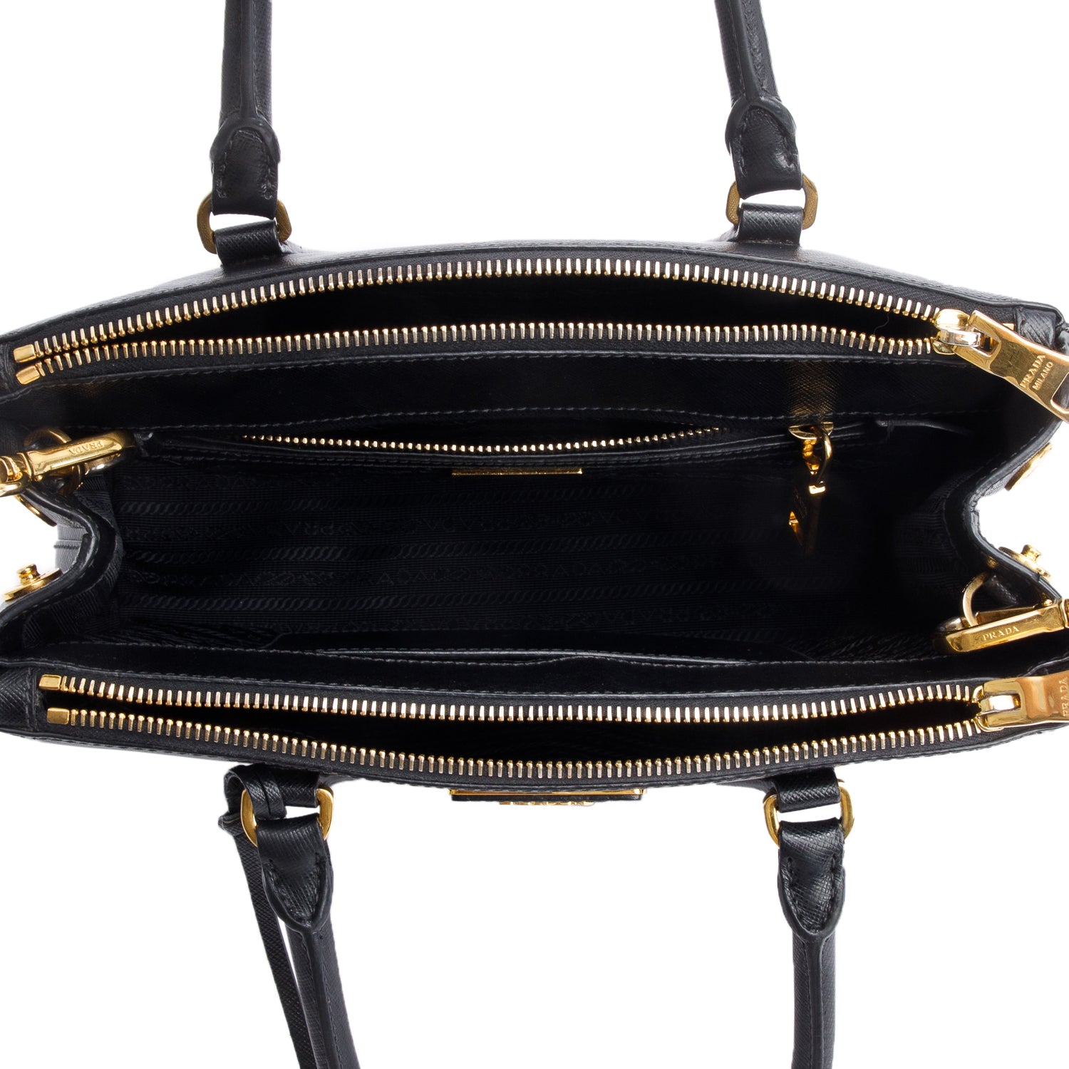 Prada Black Saffiano Leather Small Double Zip Galleria Tote w/ Strap, Box & Authentiity Card