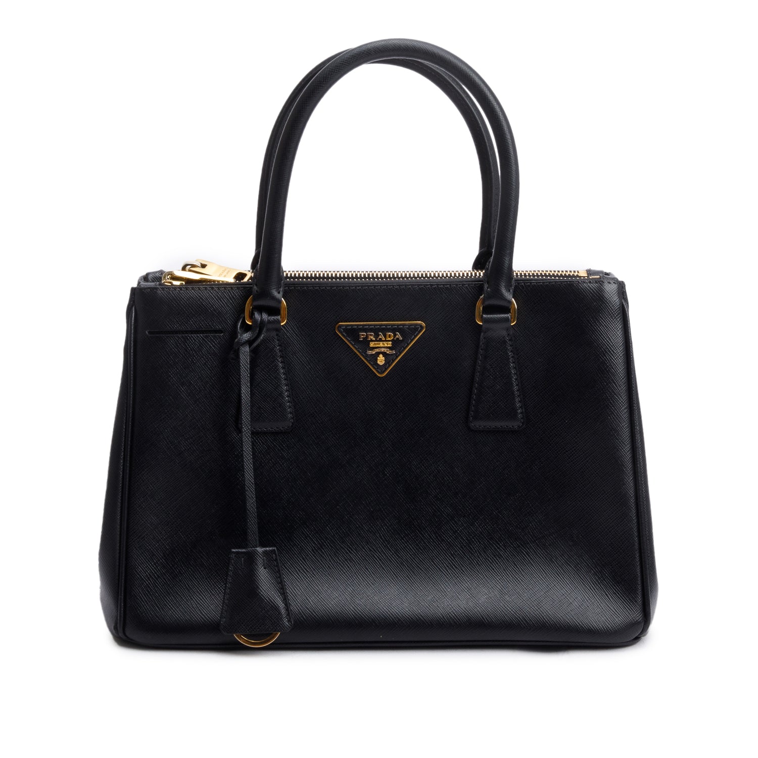 Prada Black Saffiano Leather Small Double Zip Galleria Tote w/ Strap, Box & Authentiity Card