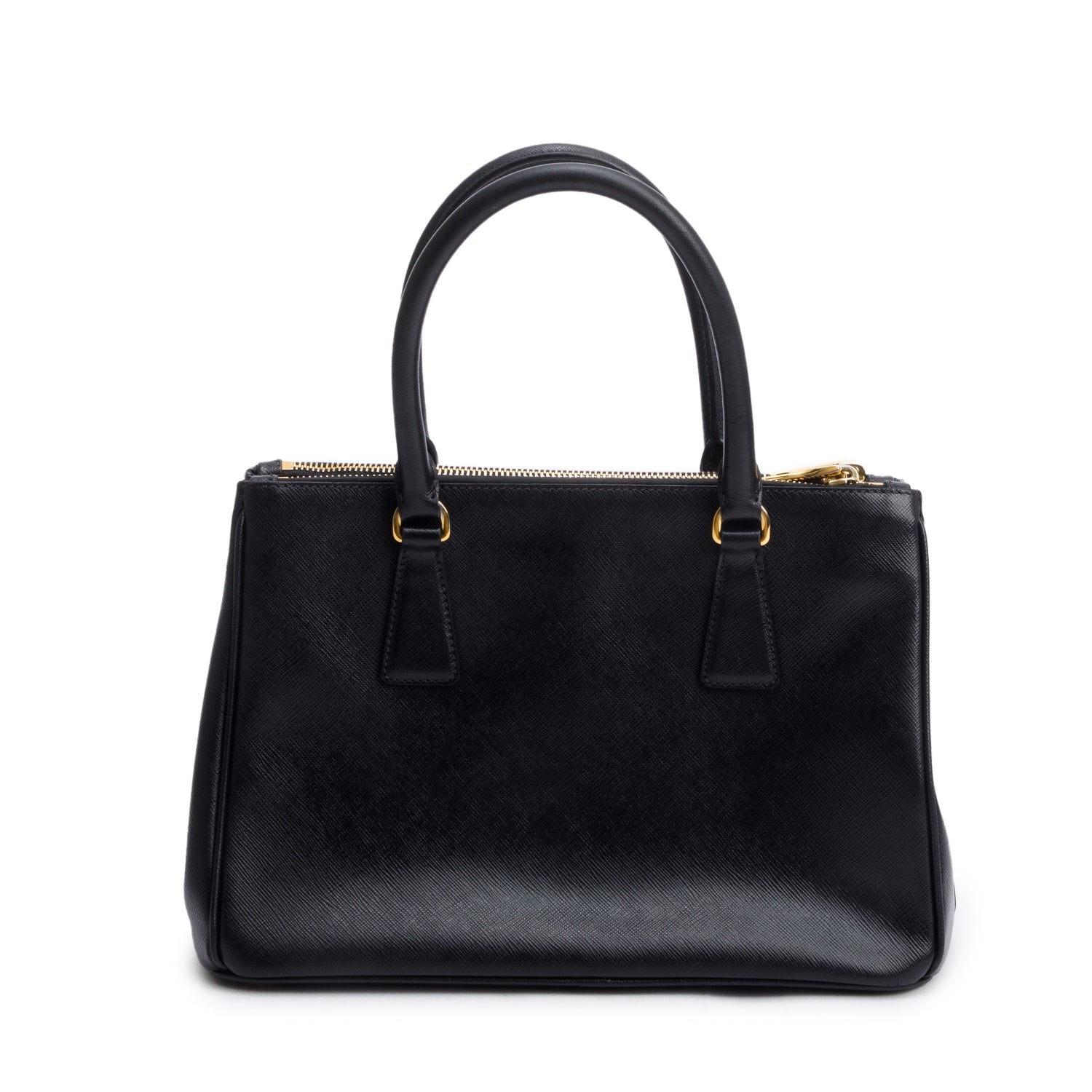 Prada Black Saffiano Leather Small Double Zip Galleria Tote w/ Strap, Box & Authentiity Card