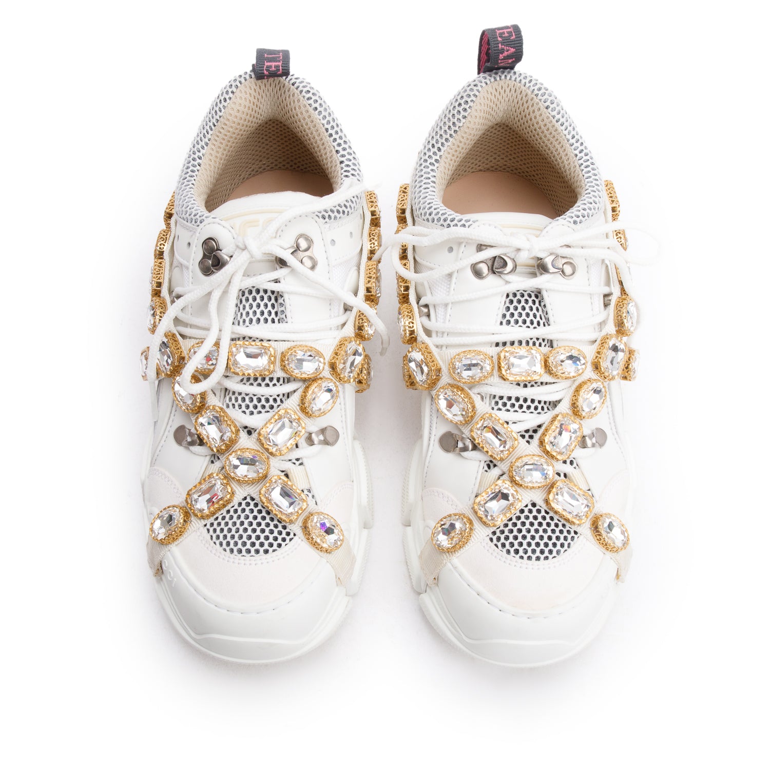 Gucci White Leather Crystal Flashtrek Chunky Sneakers, Size 40 w/ Box