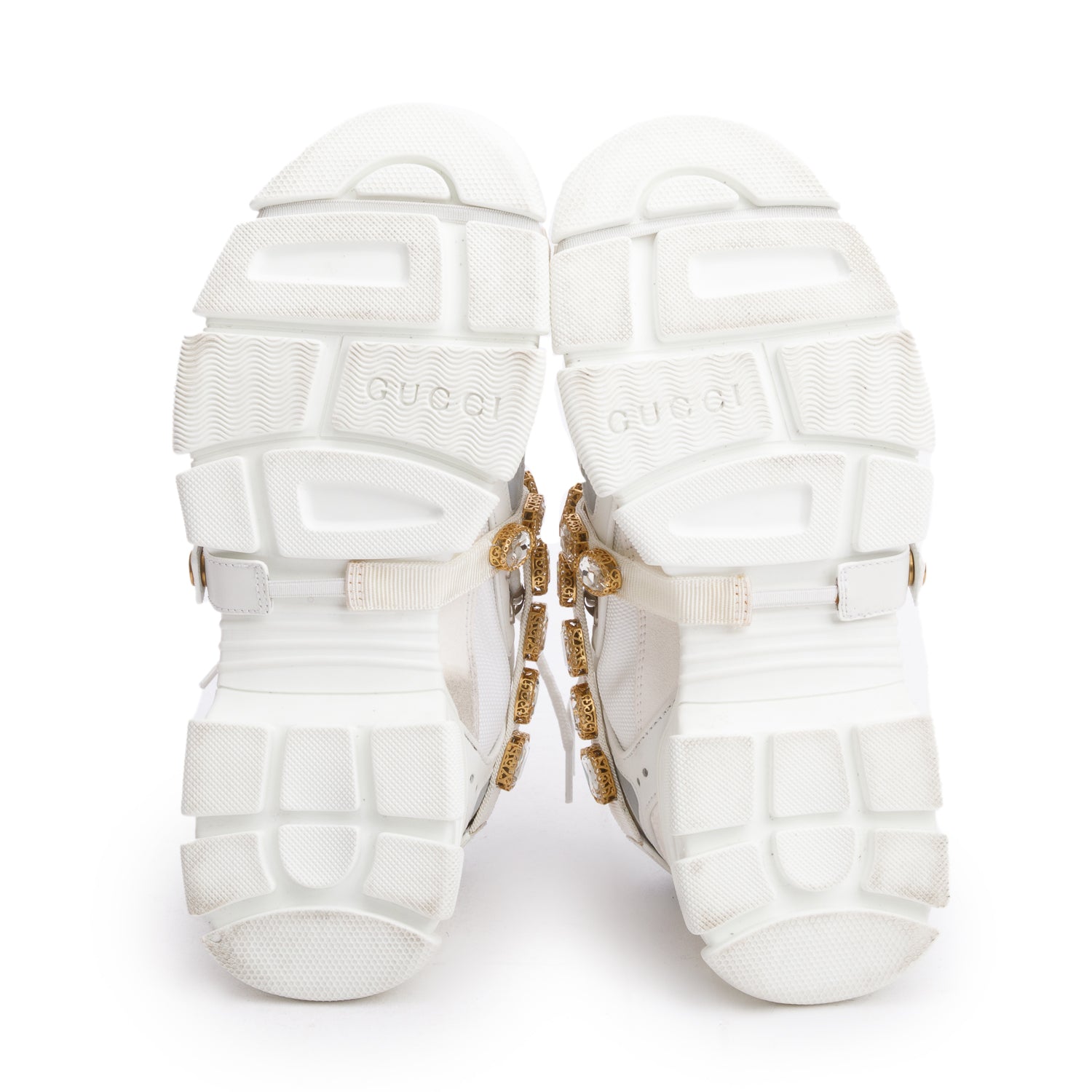 Gucci White Leather Crystal Flashtrek Chunky Sneakers, Size 40 w/ Box