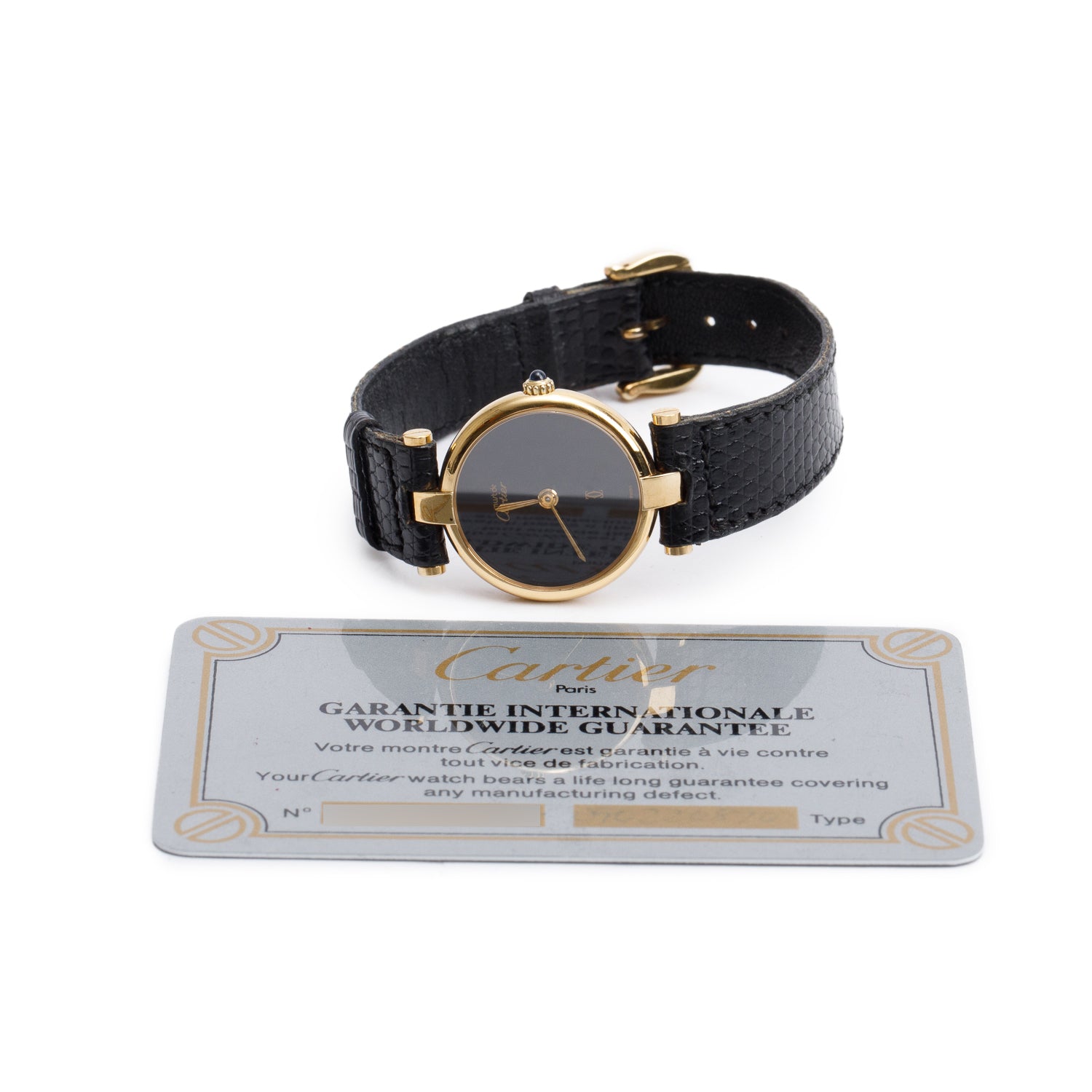 Cartier Vintage 18k Gold Vermeil Sterling Silver Argent Must Vendome Louis Cartier 24 MM Quartz Watch Black Dial w/ Papers