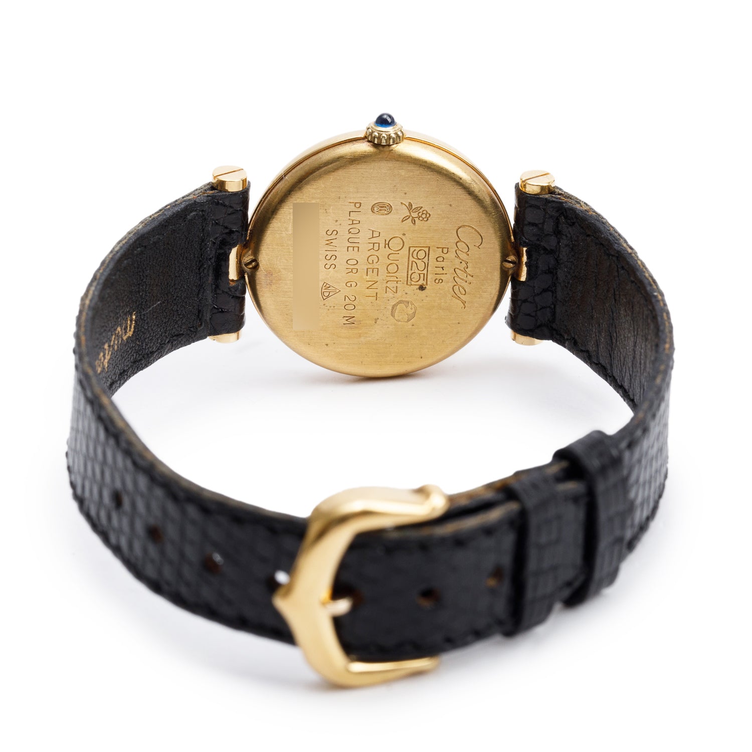 Cartier Vintage 18k Gold Vermeil Sterling Silver Argent Must Vendome Louis Cartier 24 MM Quartz Watch Black Dial w/ Papers