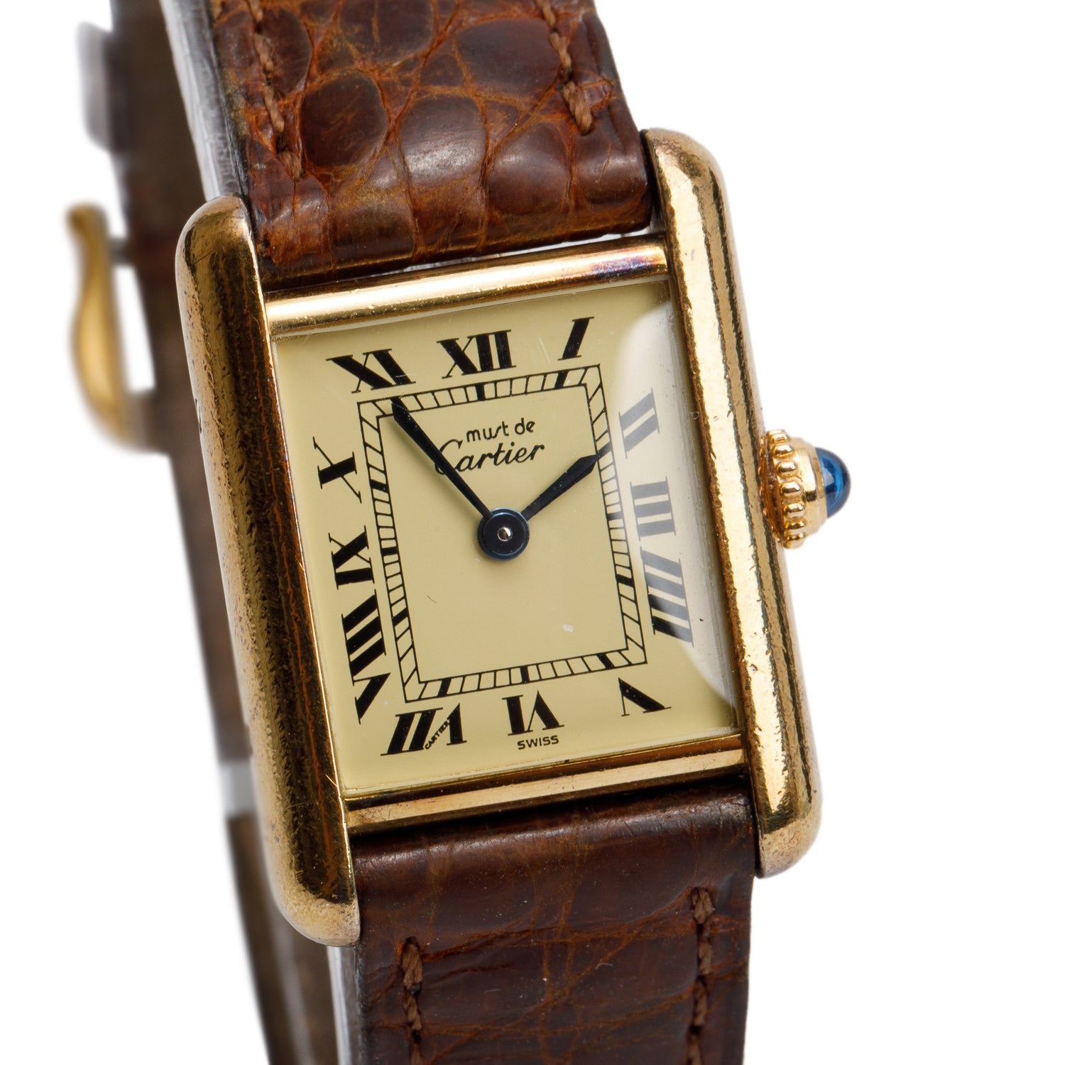 Cartier Vintage 18k Gold Vermeil Sterling Silver Argent Must de Cartier Tank Quartz Watch w/ Papers