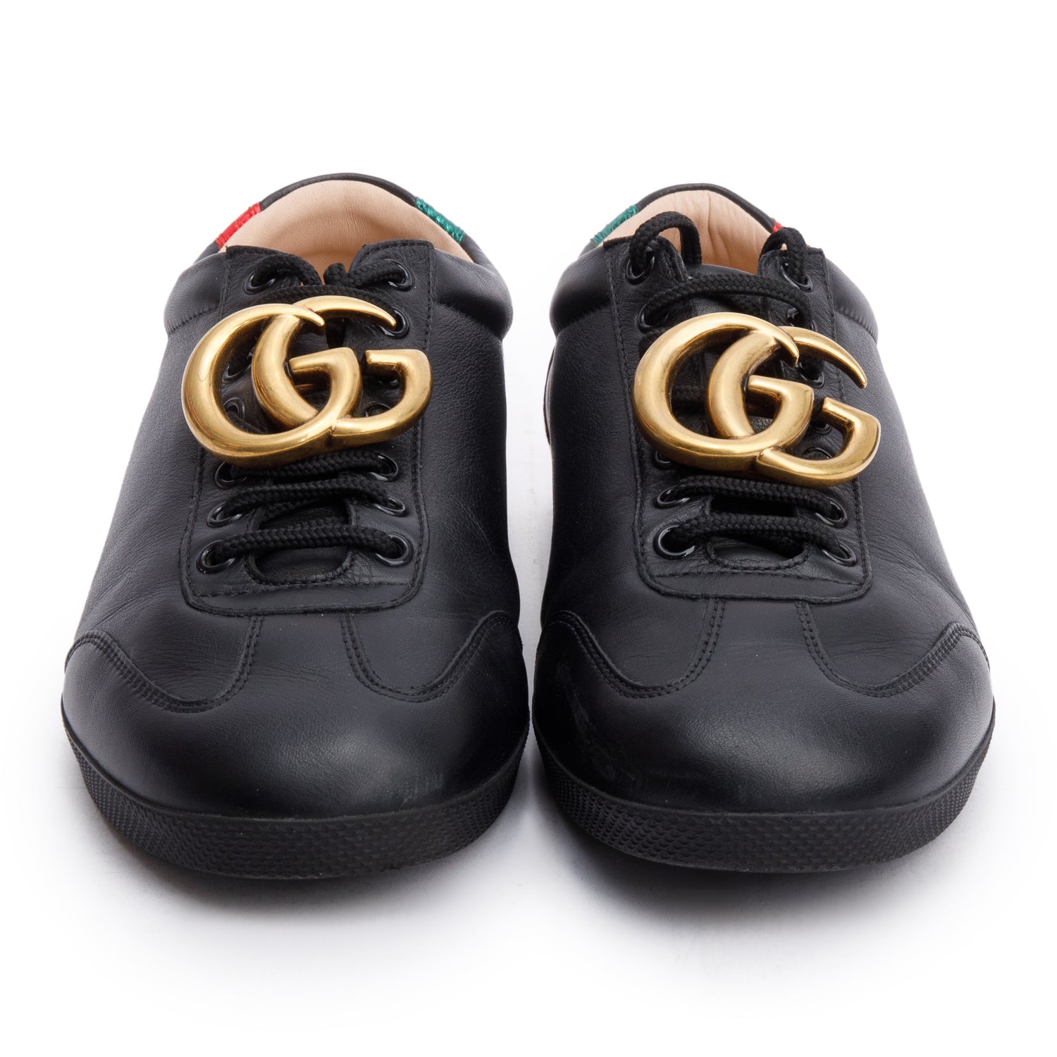 Gucci Black GG Marmont Snakeskin-Trimmed Sneakers, Size 7.5 w/ Box