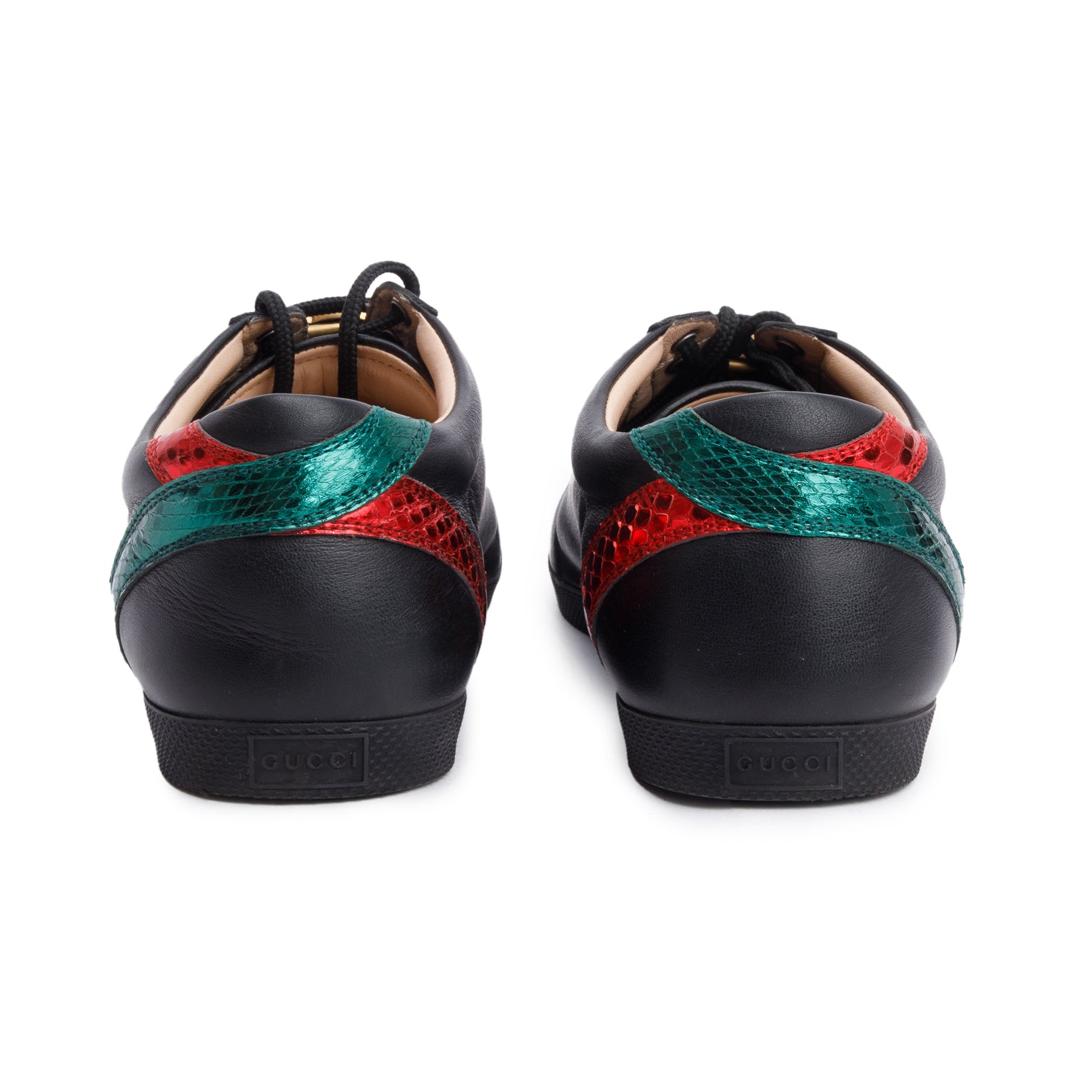 Gucci Black GG Marmont Snakeskin-Trimmed Sneakers, Size 7.5 w/ Box