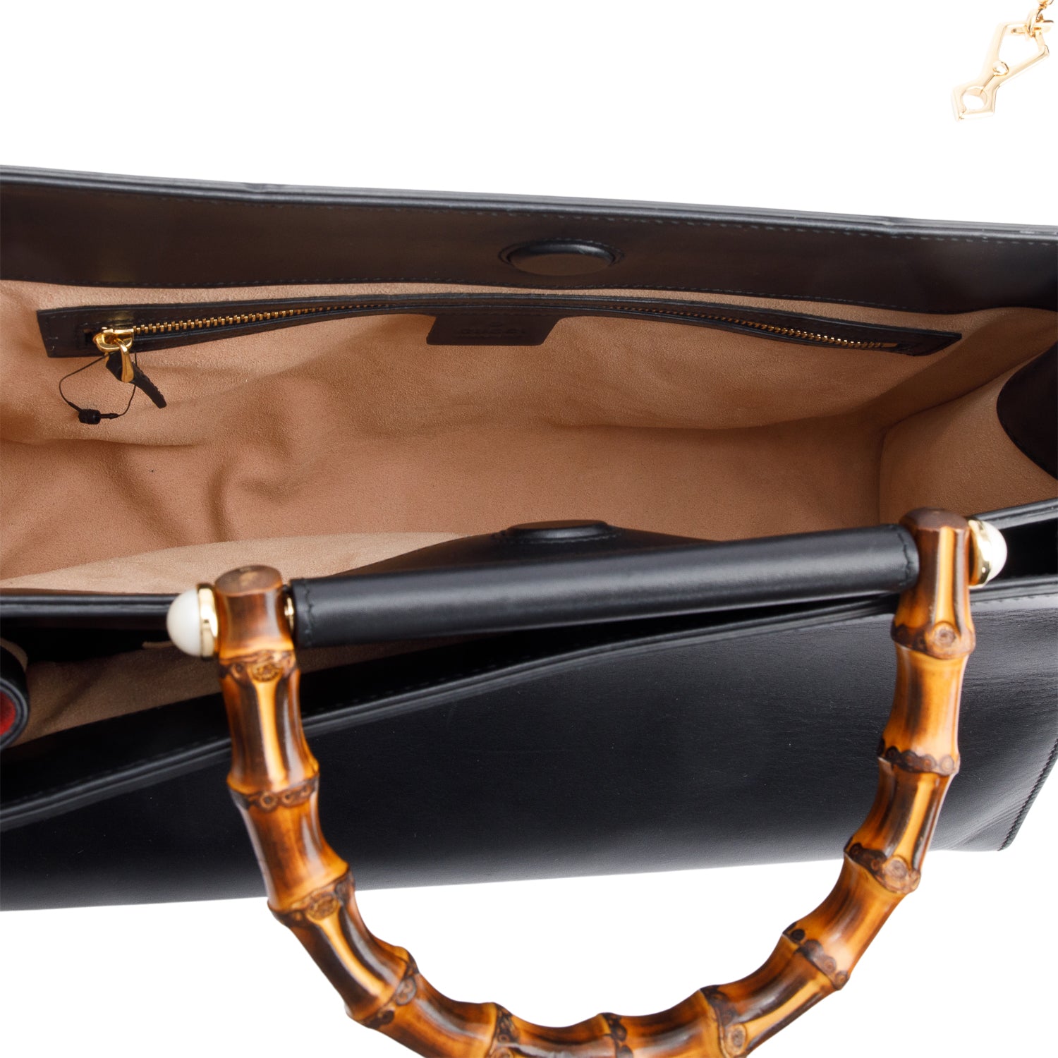 Gucci Black Leather Bamboo Large Nymphaea Handle Bag w/ Strap