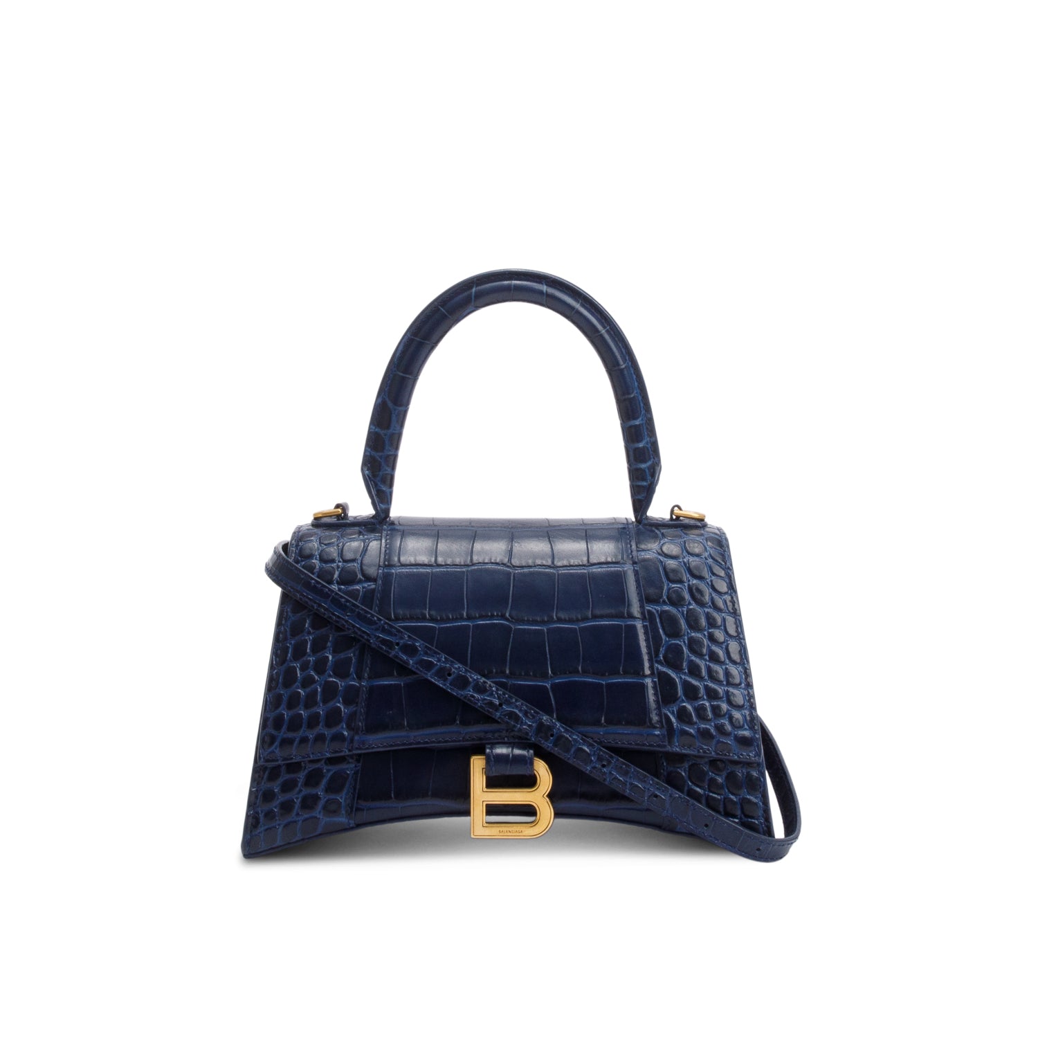 Balenciaga Blue Croc Embossed Leather Small Hourglass Top Handle Bag w/ Strap