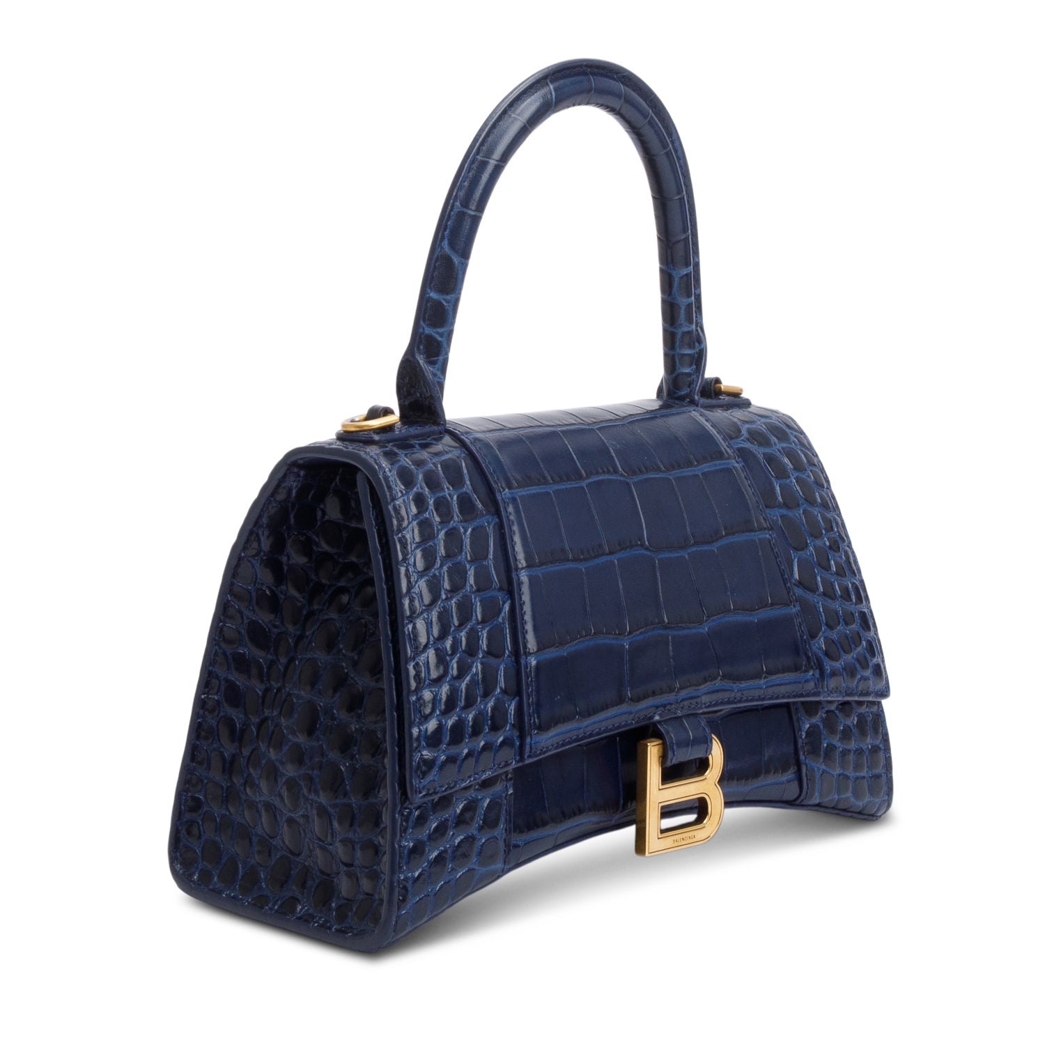 Balenciaga Blue Croc Embossed Leather Small Hourglass Top Handle Bag w/ Strap
