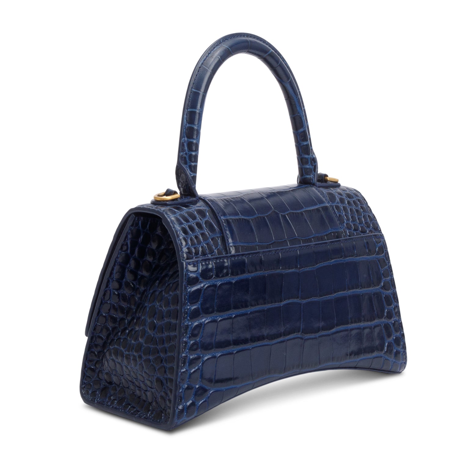 Balenciaga Blue Croc Embossed Leather Small Hourglass Top Handle Bag w/ Strap