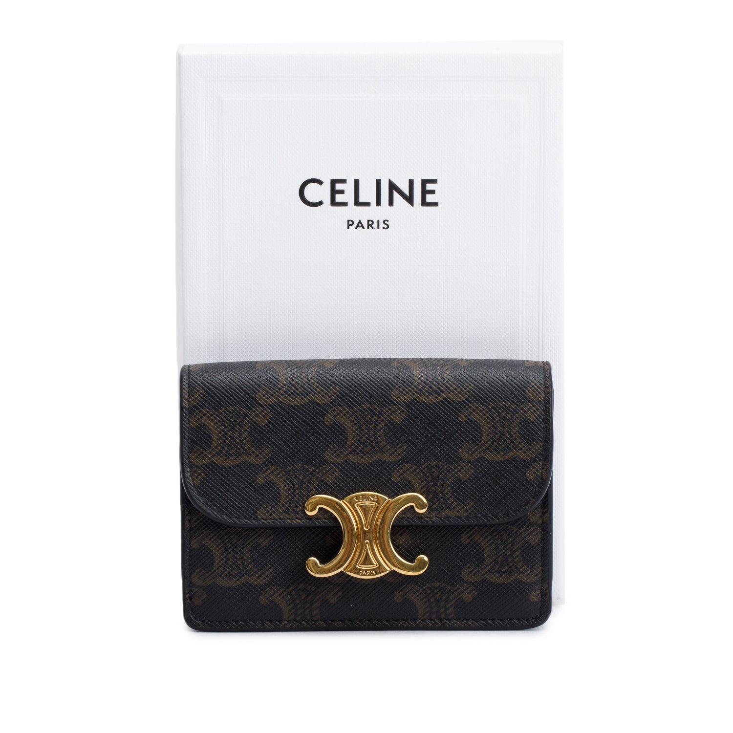 Celine 2023 Brown Triomphe Canvas Flap Card Holder w/ Box