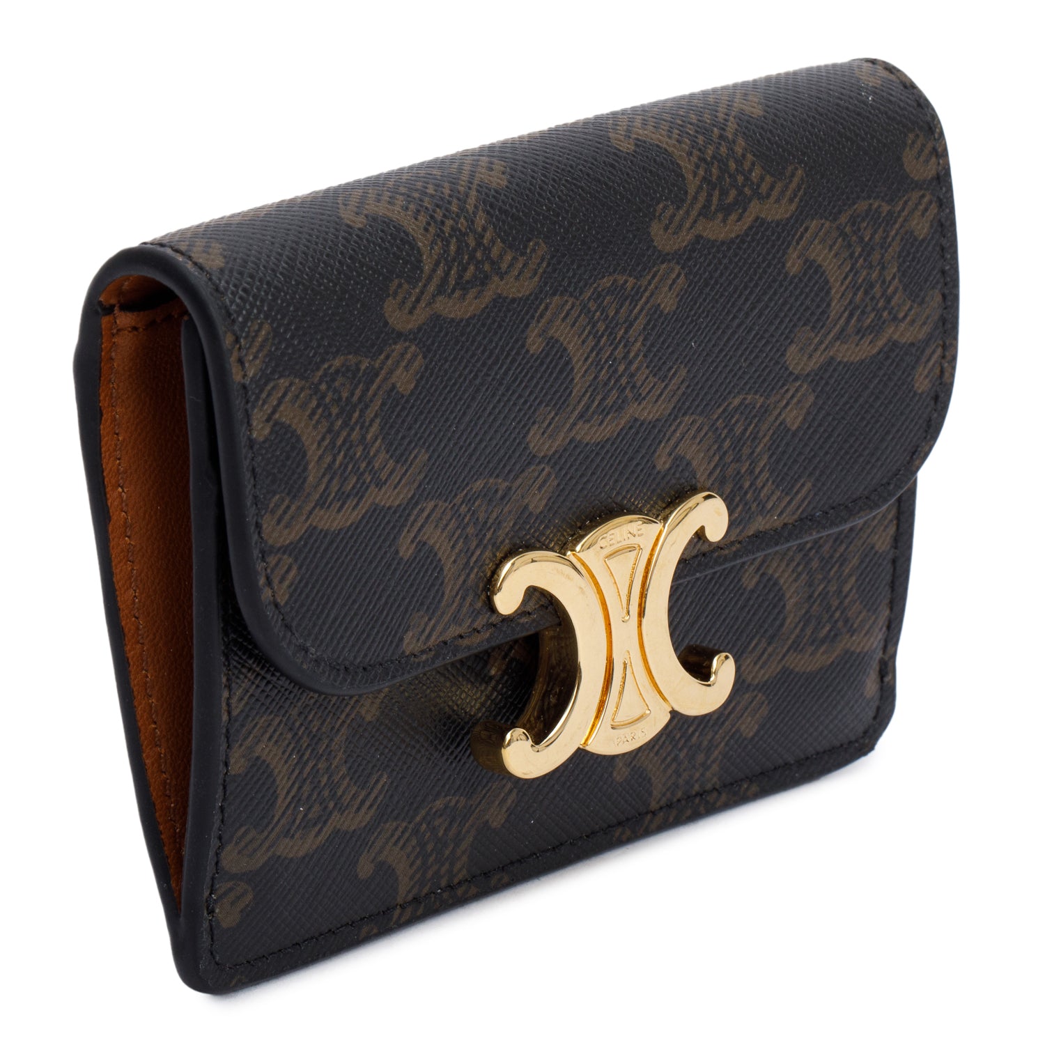 Celine 2023 Brown Triomphe Canvas Flap Card Holder w/ Box