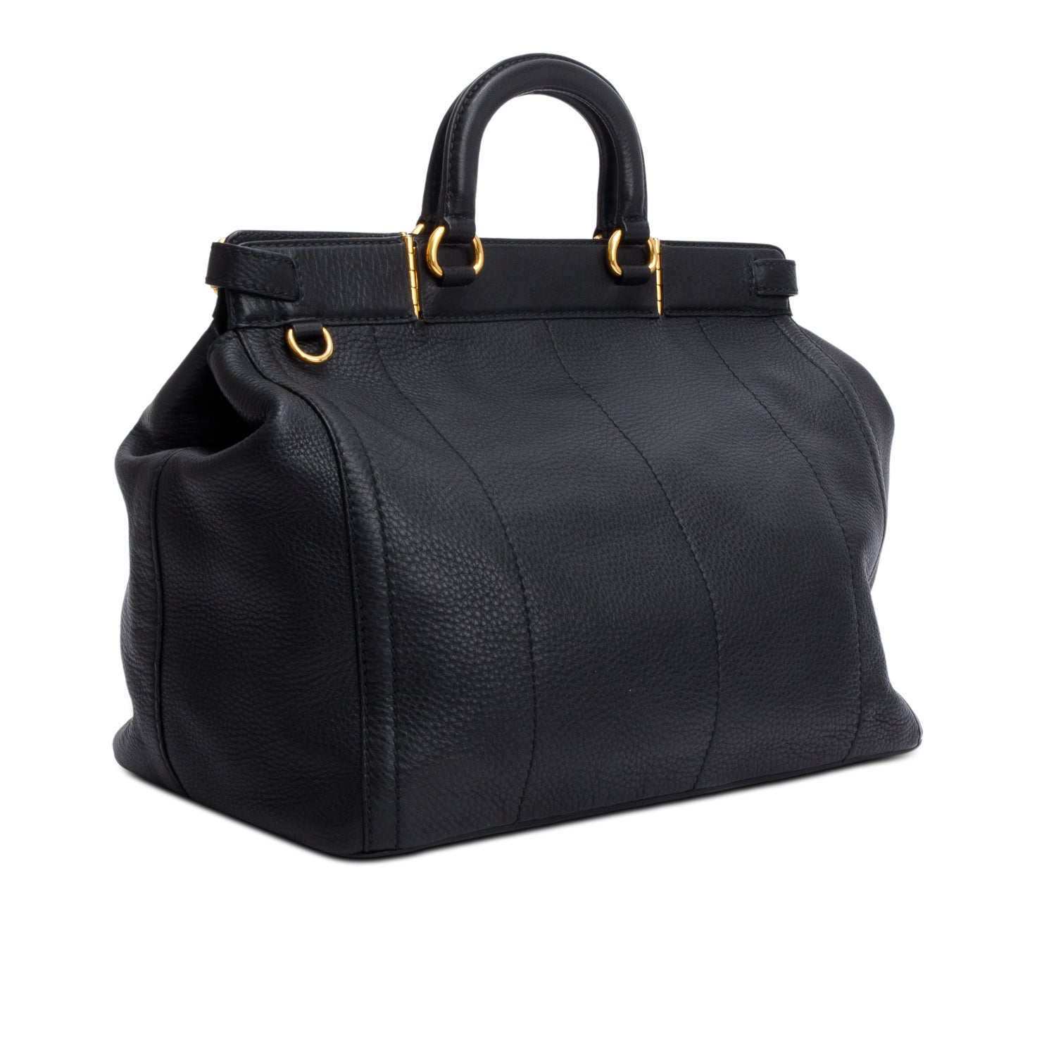 Prada Black Vitello Daino Leather Borsa Carniera Logo Frame Tote w/ Straps