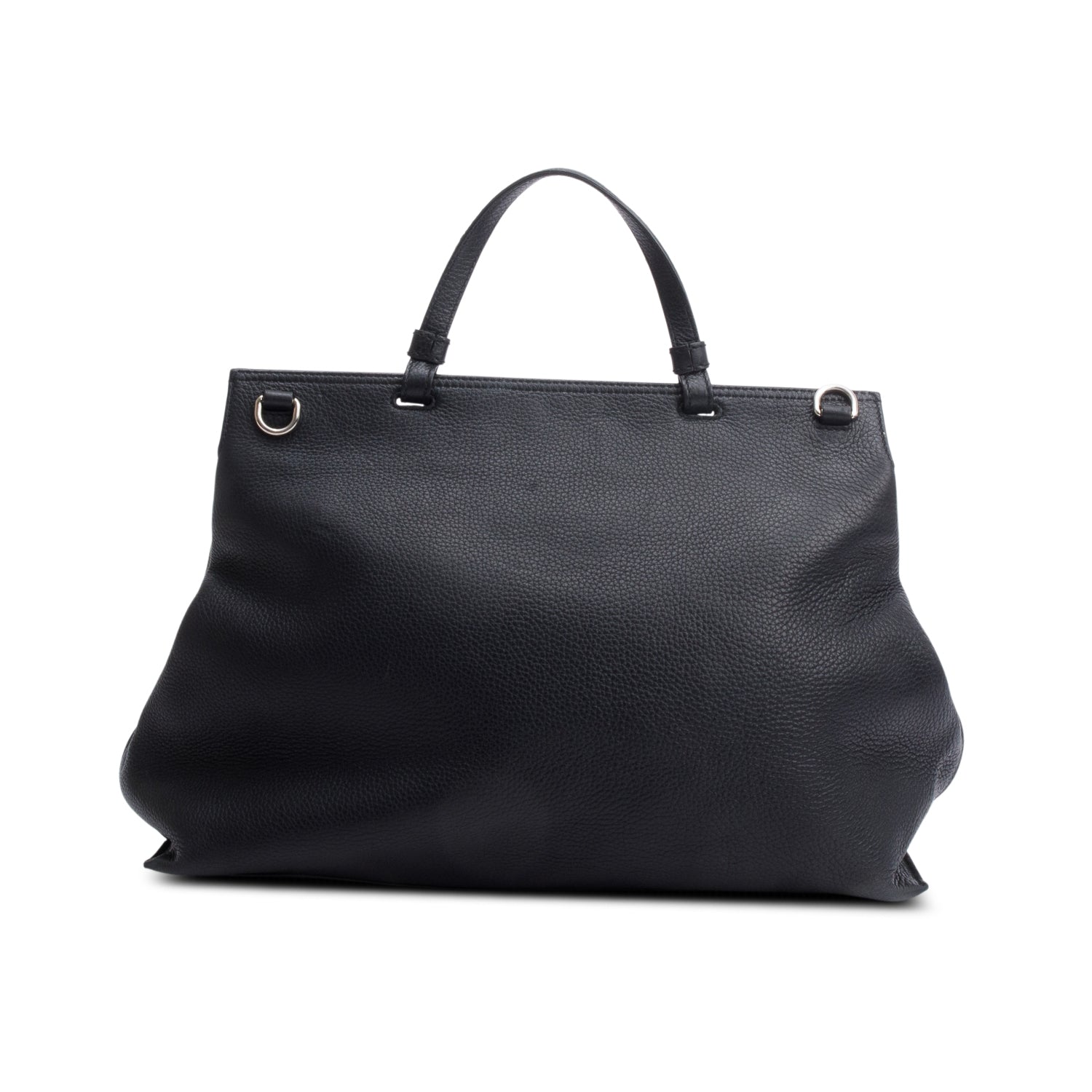 Gucci Black Calfskin Leather Large Bamboo Daily Top Handle Bag w/ Strap