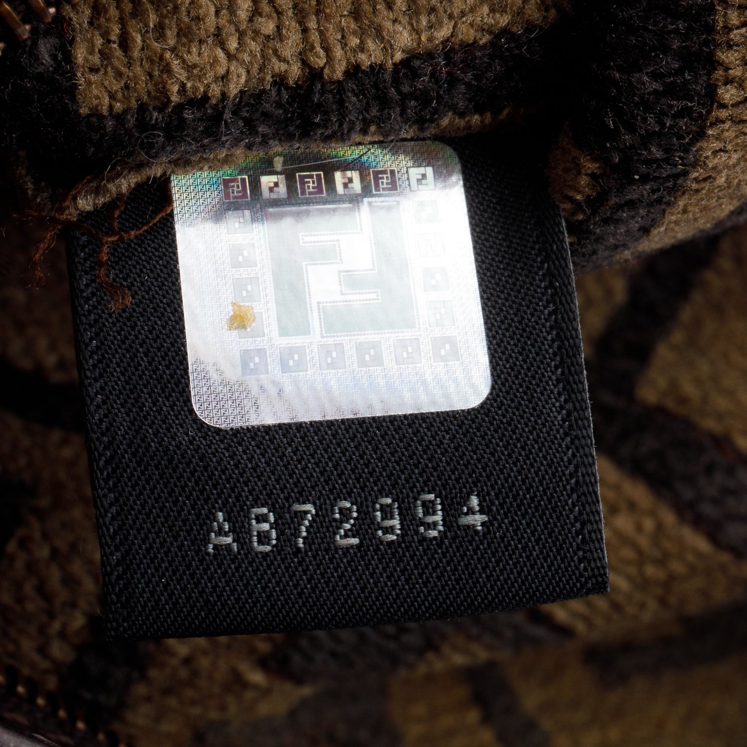 Fendi Brown FF Zucca Wool Brown Leather Trim Baguette Shoulder Bag