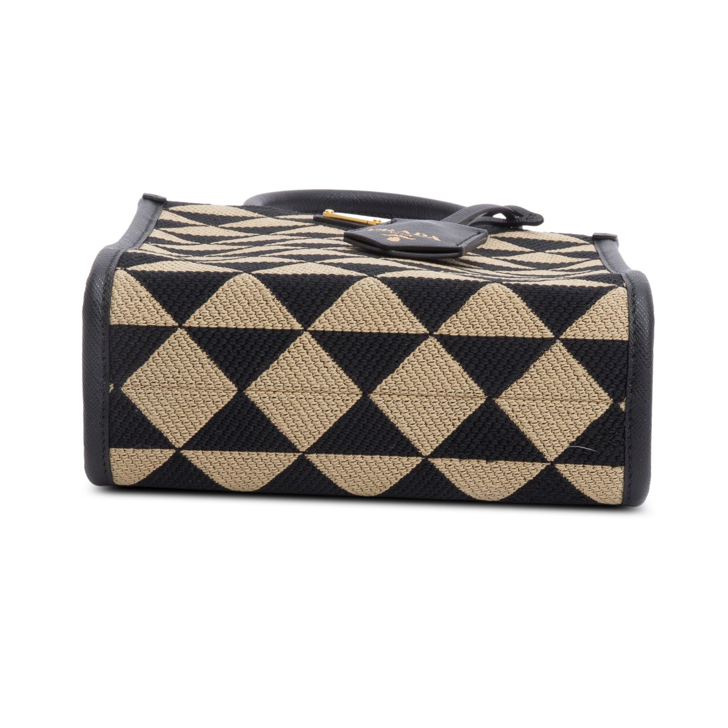 Prada Beige/Black Embroidered Fabric Mini Symbole Bag w/ Strap