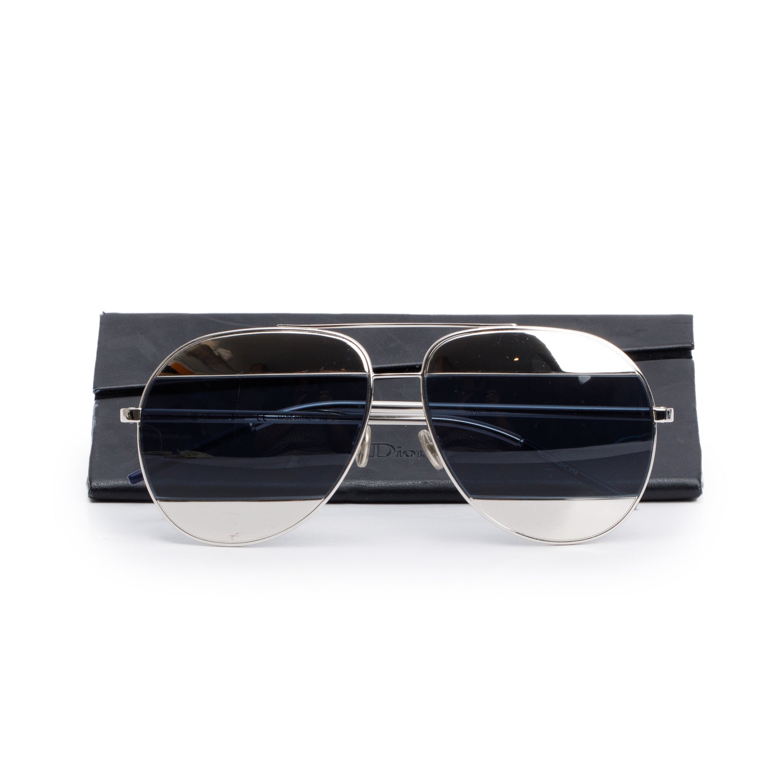 Christian Dior Silver-Tone Metal Frame DiorSplit 1 Aviator Sunglasses w/ Case