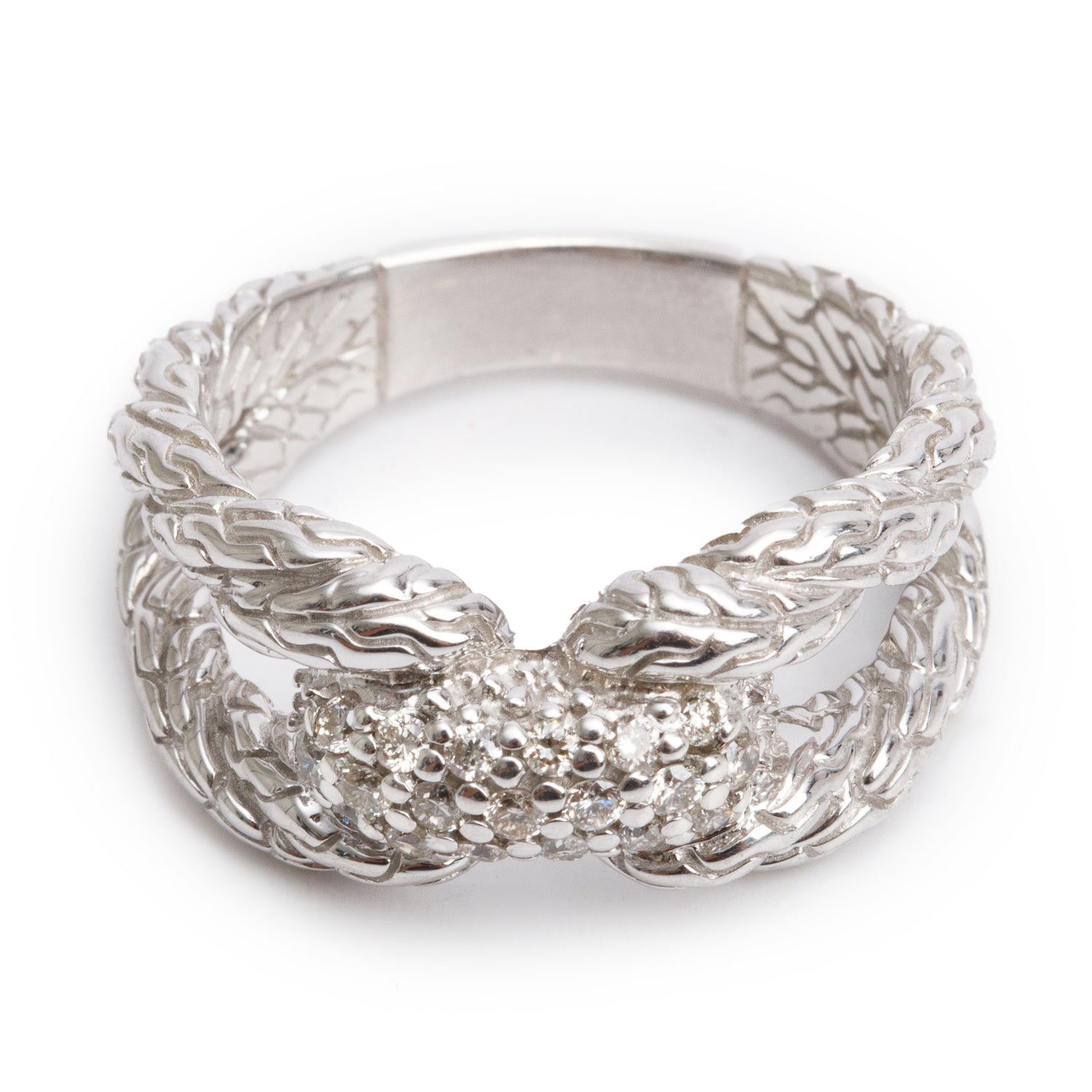 John Hardy Sterling Silver Diamond Classic Chain Band Ring, Size 7