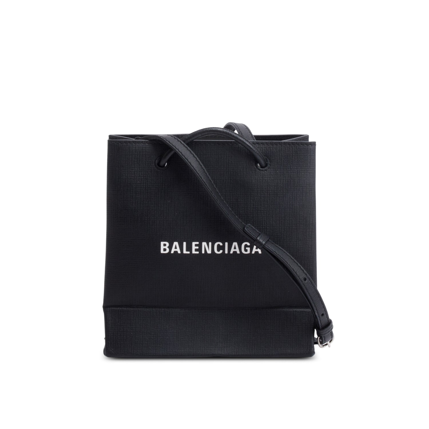 Balenciaga Black Calfskin Leather XXS Logo Leather Shopping Tote w/ Strap