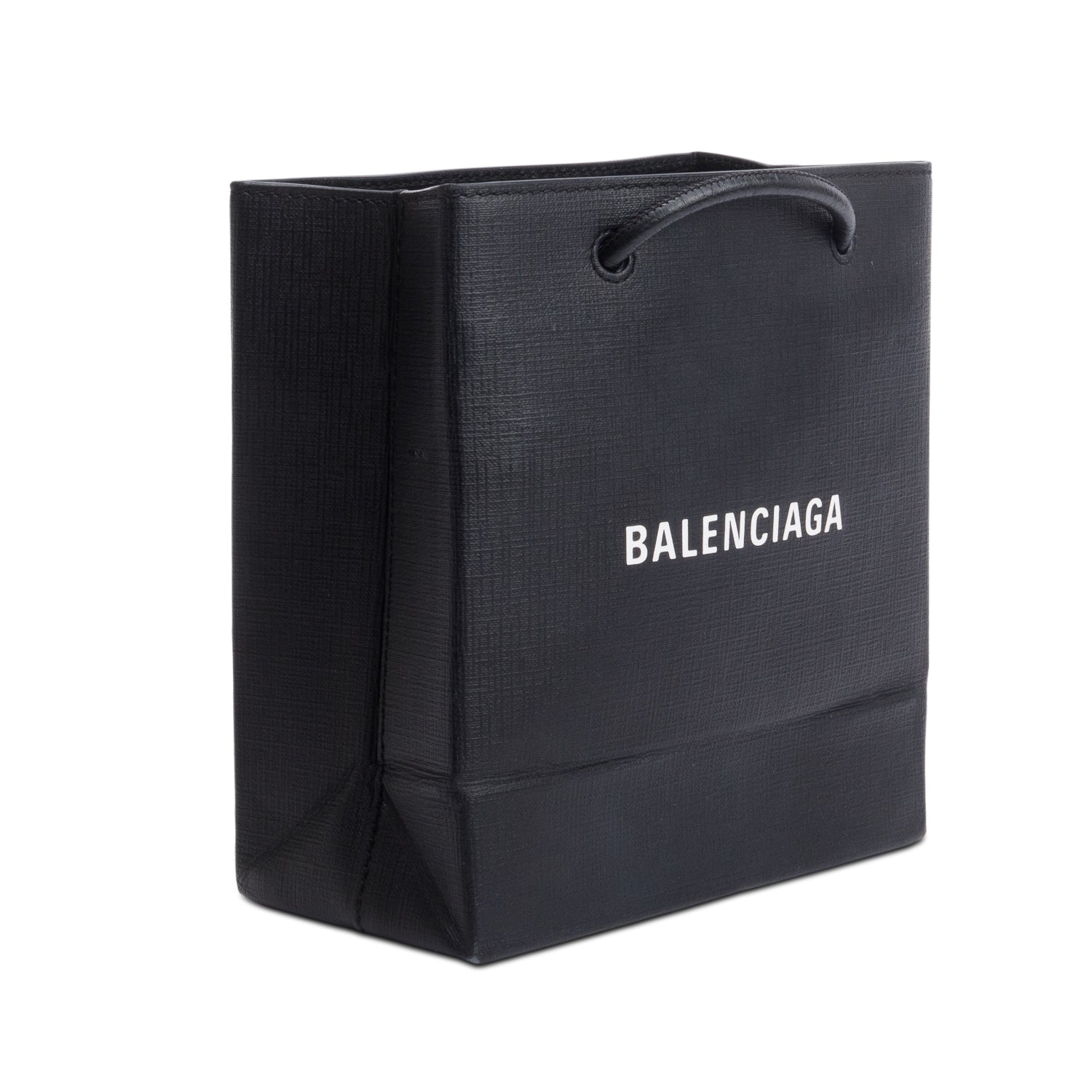 Balenciaga Black Calfskin Leather XXS Logo Leather Shopping Tote w/ Strap
