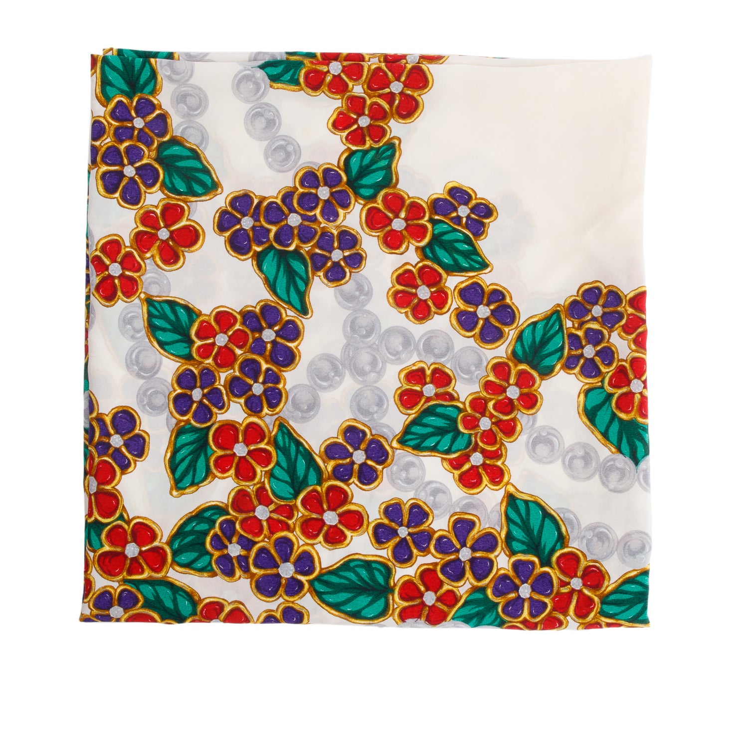 Chanel Neutral/Multicolor Printed Square Silk Stole Scarf w/ Box