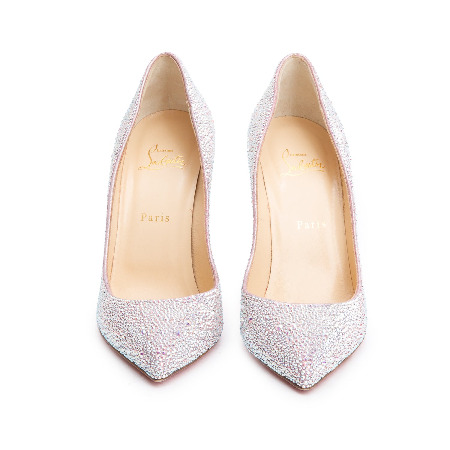 Christian Louboutin Metallic Suede Follies Kate Strass Pumps, Size 40