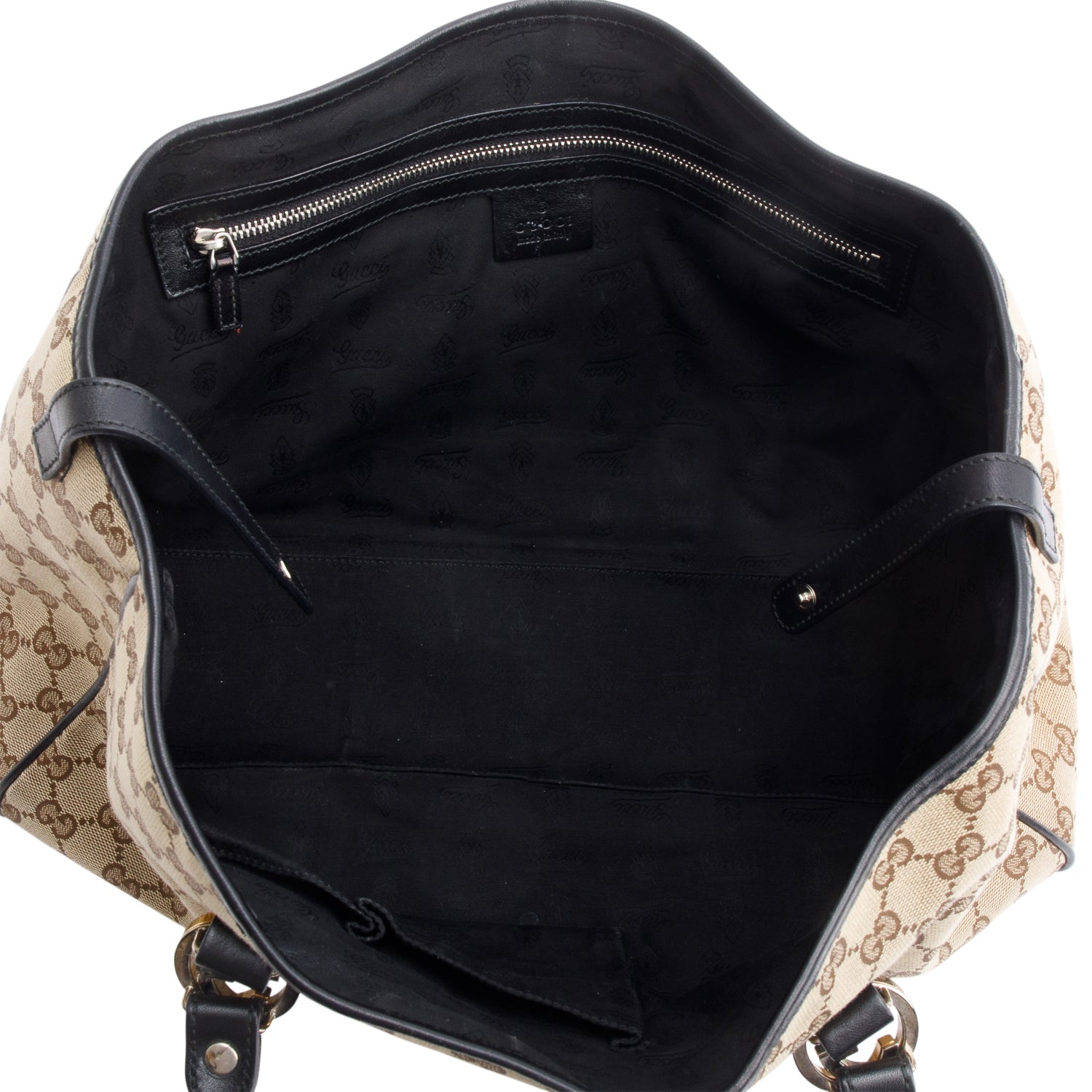 Gucci Brown Leather Trim GG Canvas Medium Twin Tote