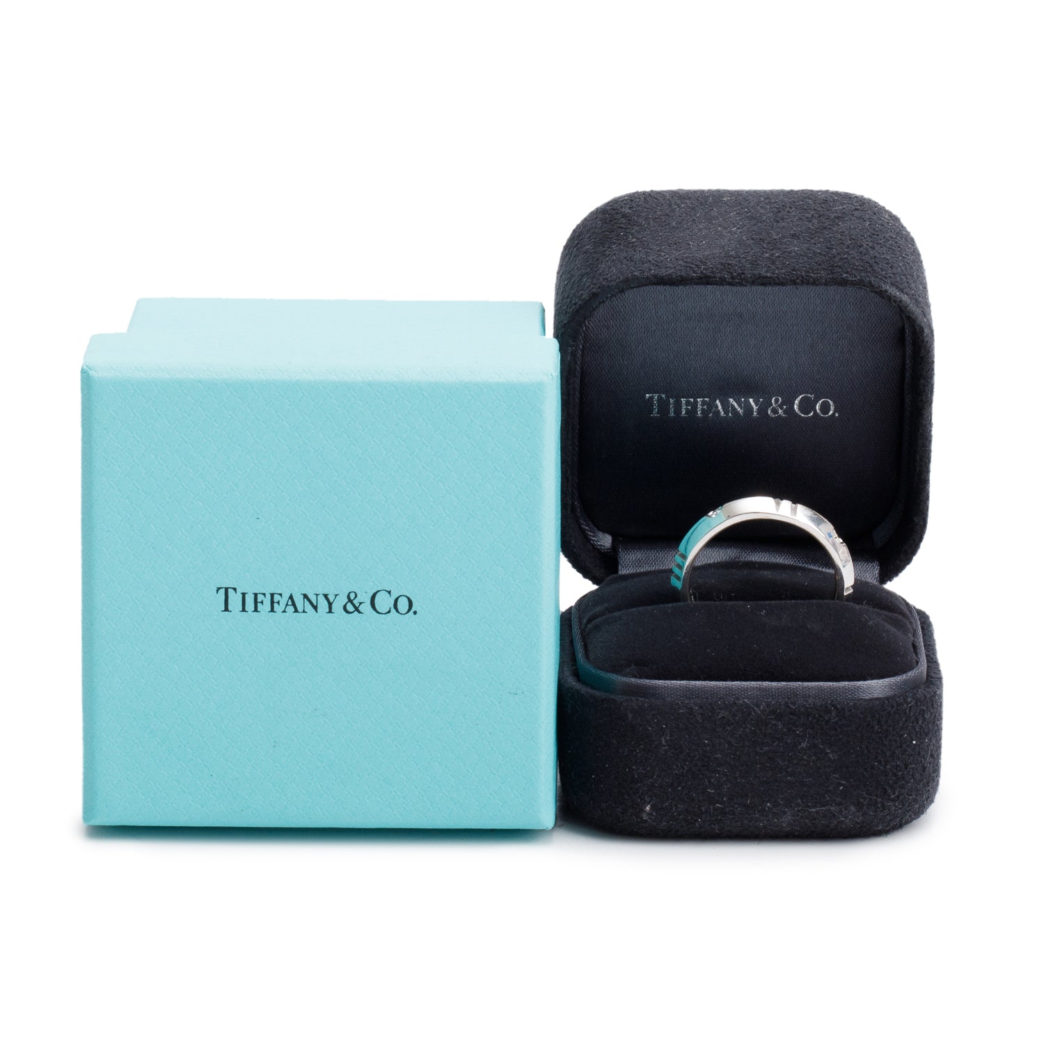 Tiffany & Co. 18k White Gold Diamond Atlas X Closed Narrow Band Ring, Size 9 w/ Box