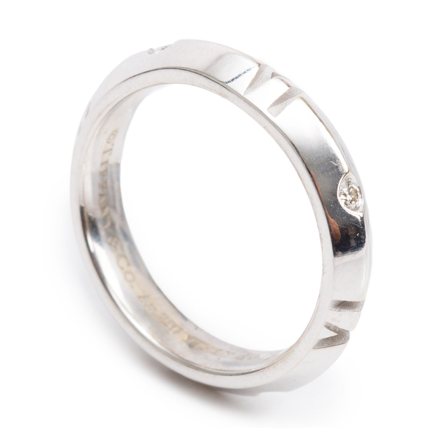 Tiffany & Co. 18k White Gold Diamond Atlas X Closed Narrow Band Ring, Size 9 w/ Box