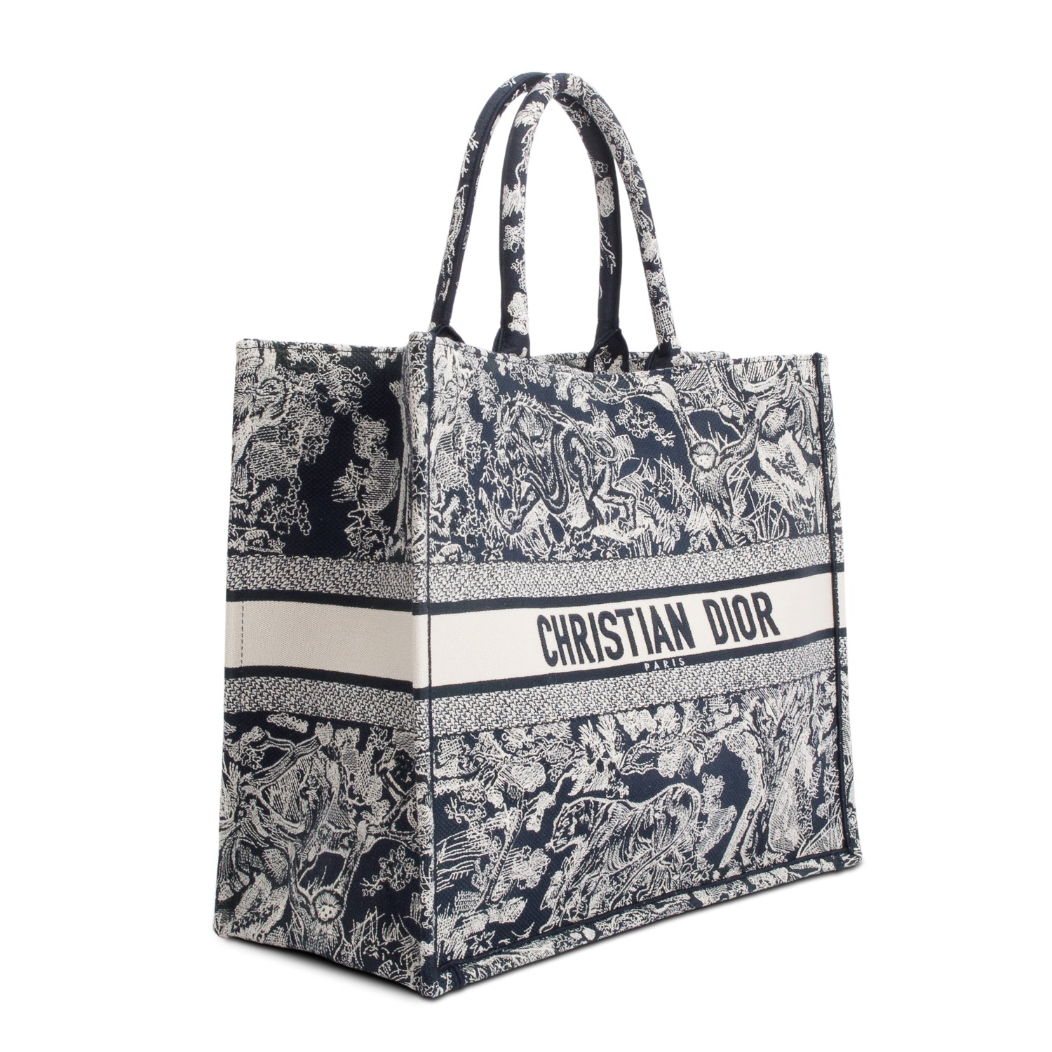 Christian Dior 2022 Large Ecru and Blue Toile de Jouy  Embroidery Canvas Book Tote w/ Authenticity Card