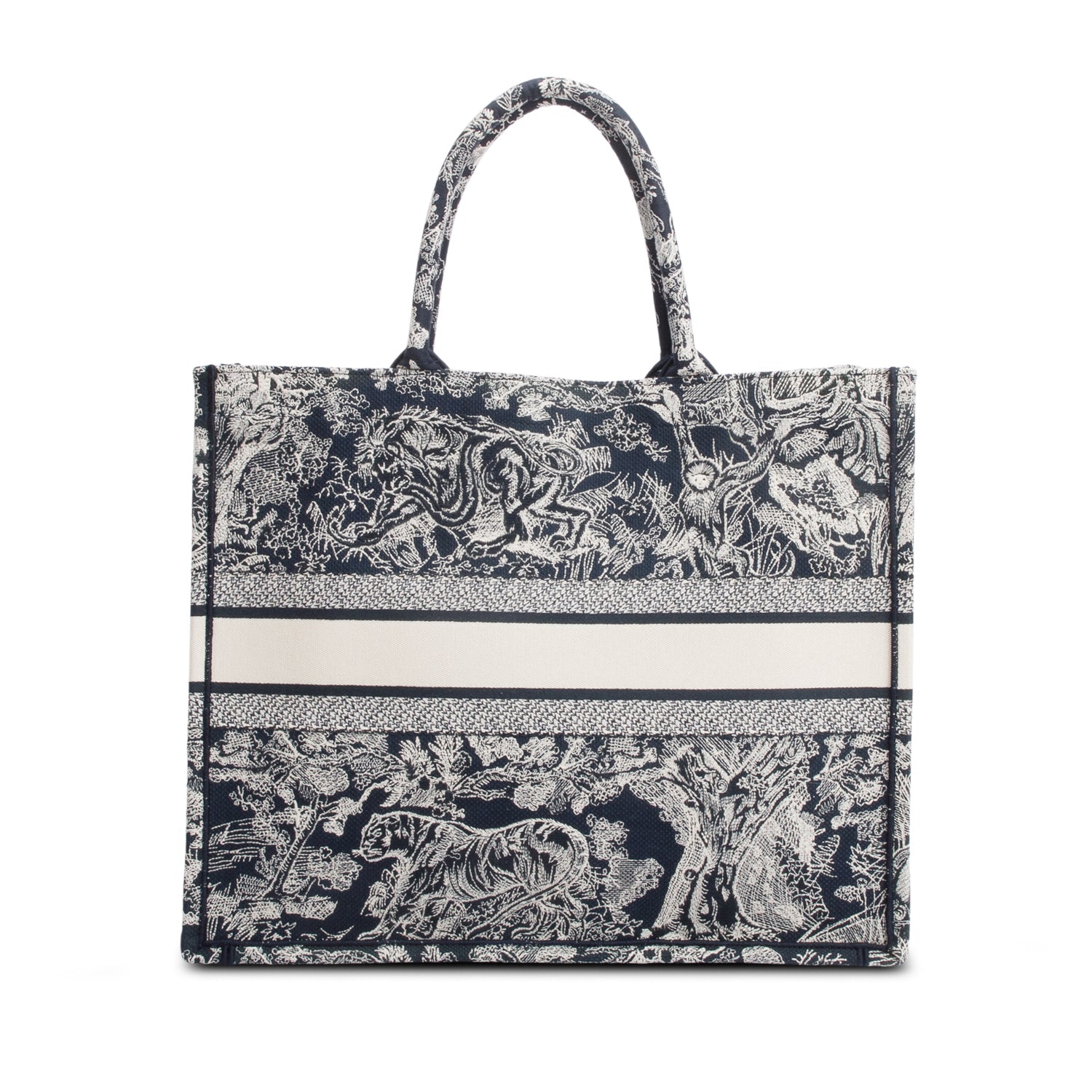 Christian Dior 2022 Large Ecru and Blue Toile de Jouy  Embroidery Canvas Book Tote w/ Authenticity Card