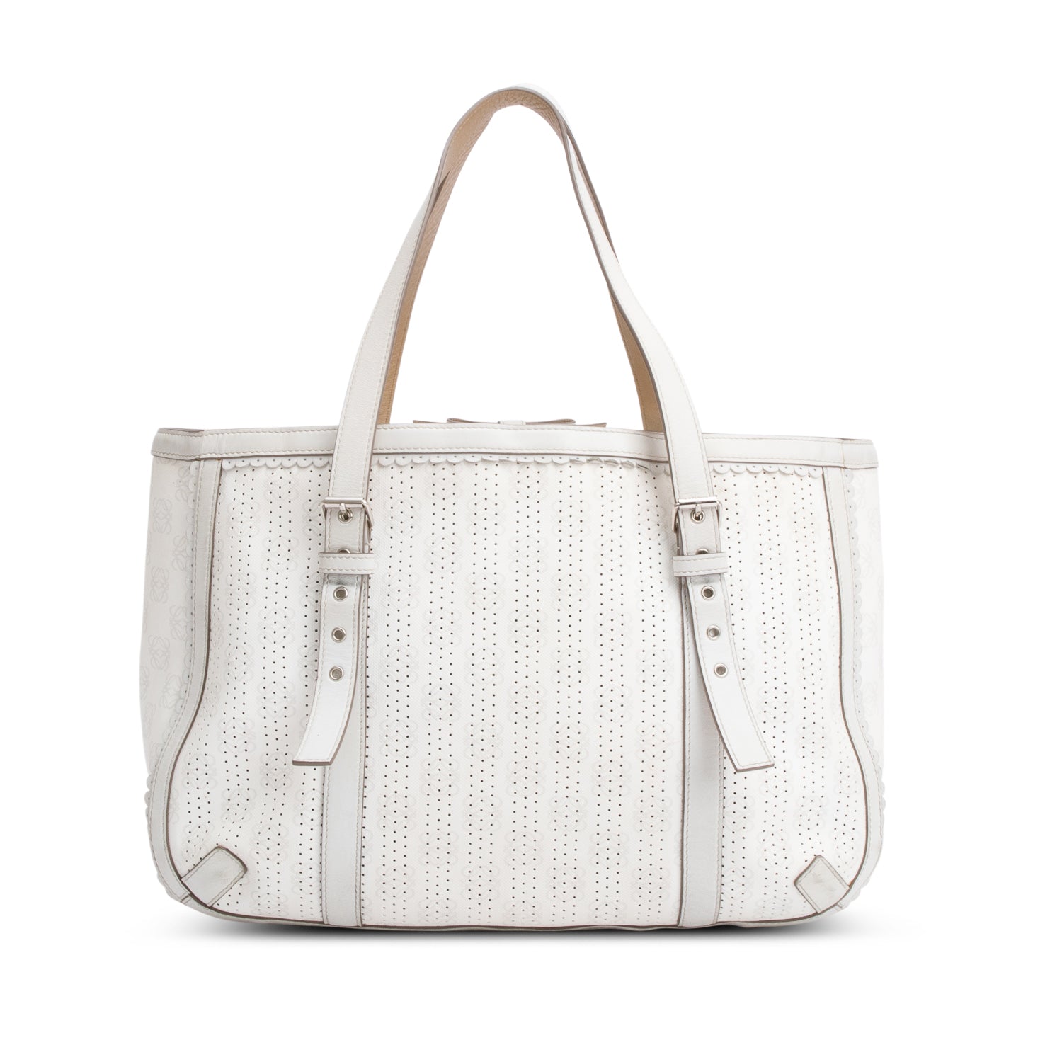 Loewe White Perforated Anagram Coated Canvas Tote