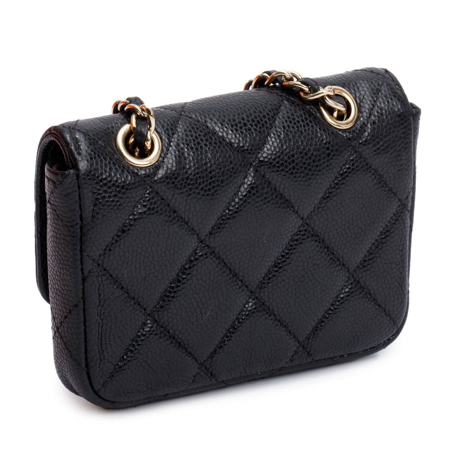 Chanel 2020 Black Quilted Caviar Leather Classic Card Holder Chain Belt Bag