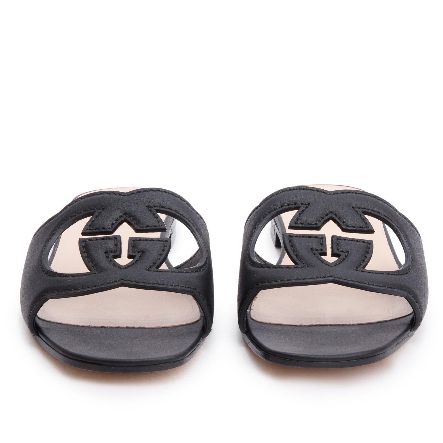 Gucci 2025 Black Leather Interlocking G Cutout Slide Sandals, Size 38.5 w/ Box & Receipt
