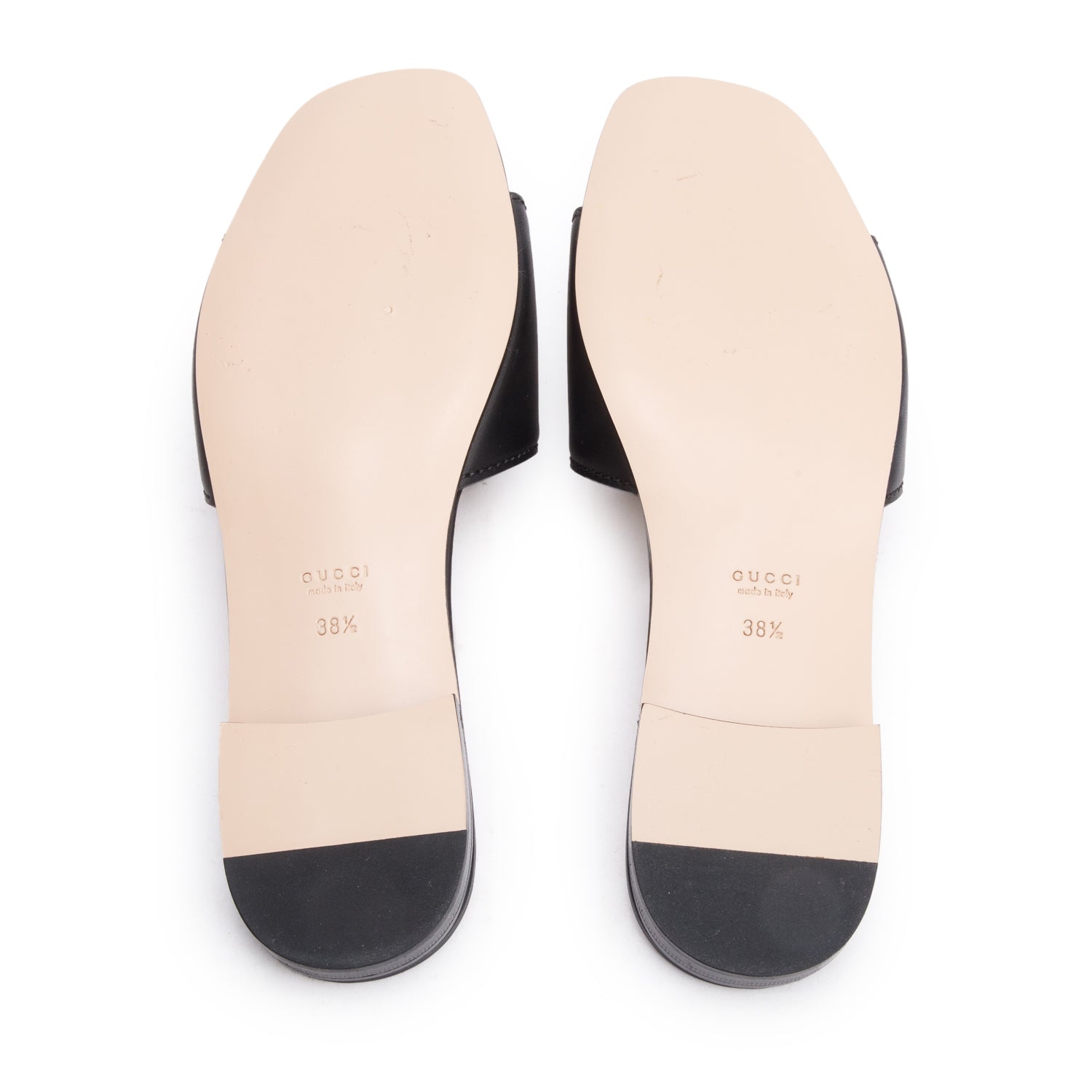 Gucci 2025 Black Leather Interlocking G Cutout Slide Sandals, Size 38.5 w/ Box & Receipt