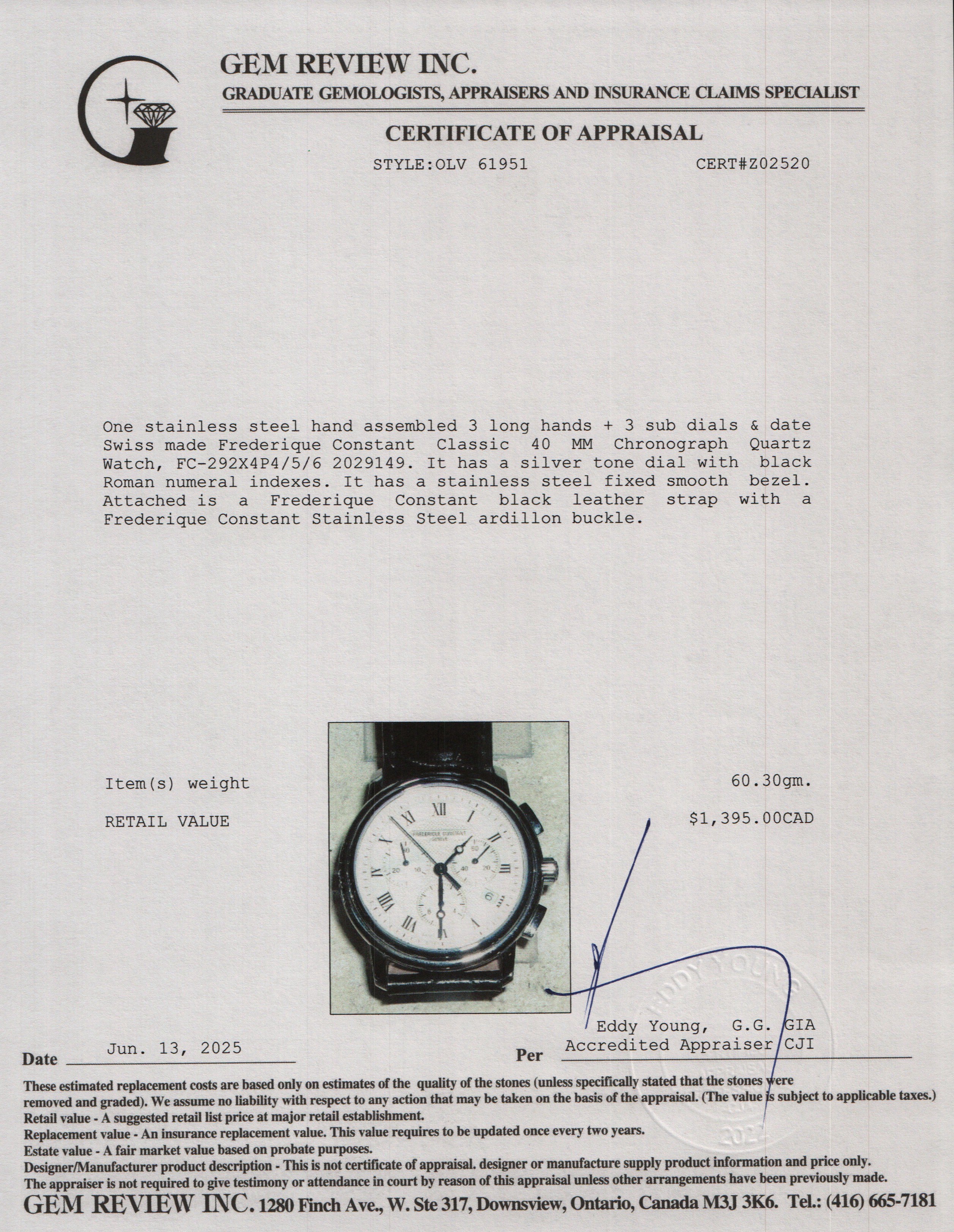 Frederique Constant Stainless Steel Classic 40 MM Chronograph Quartz Watch
