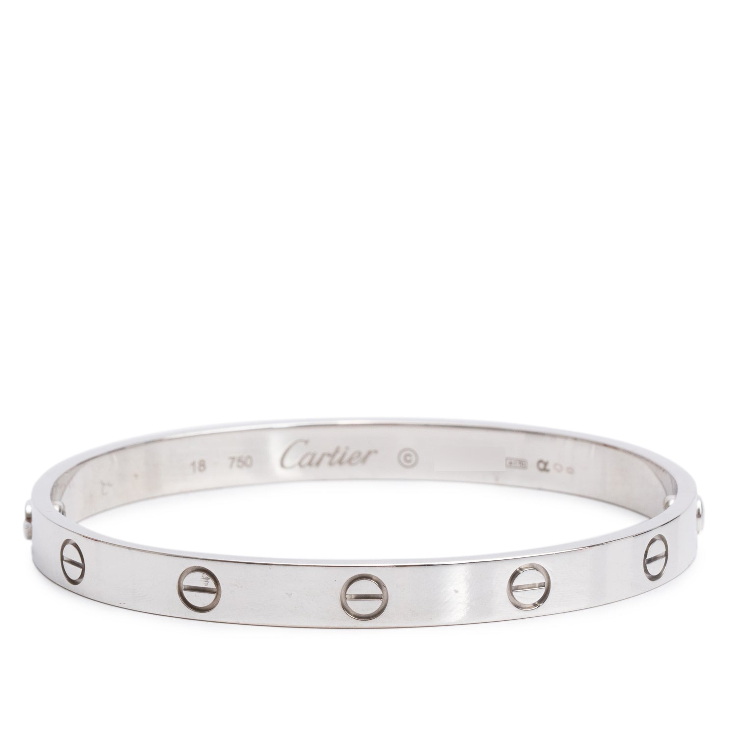 Cartier 18k White Gold Love Bracelet, Size 18 w/ Certificate