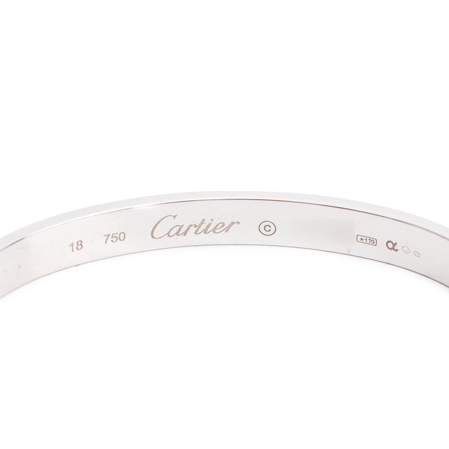 Cartier 18k White Gold Love Bracelet, Size 18 w/ Certificate